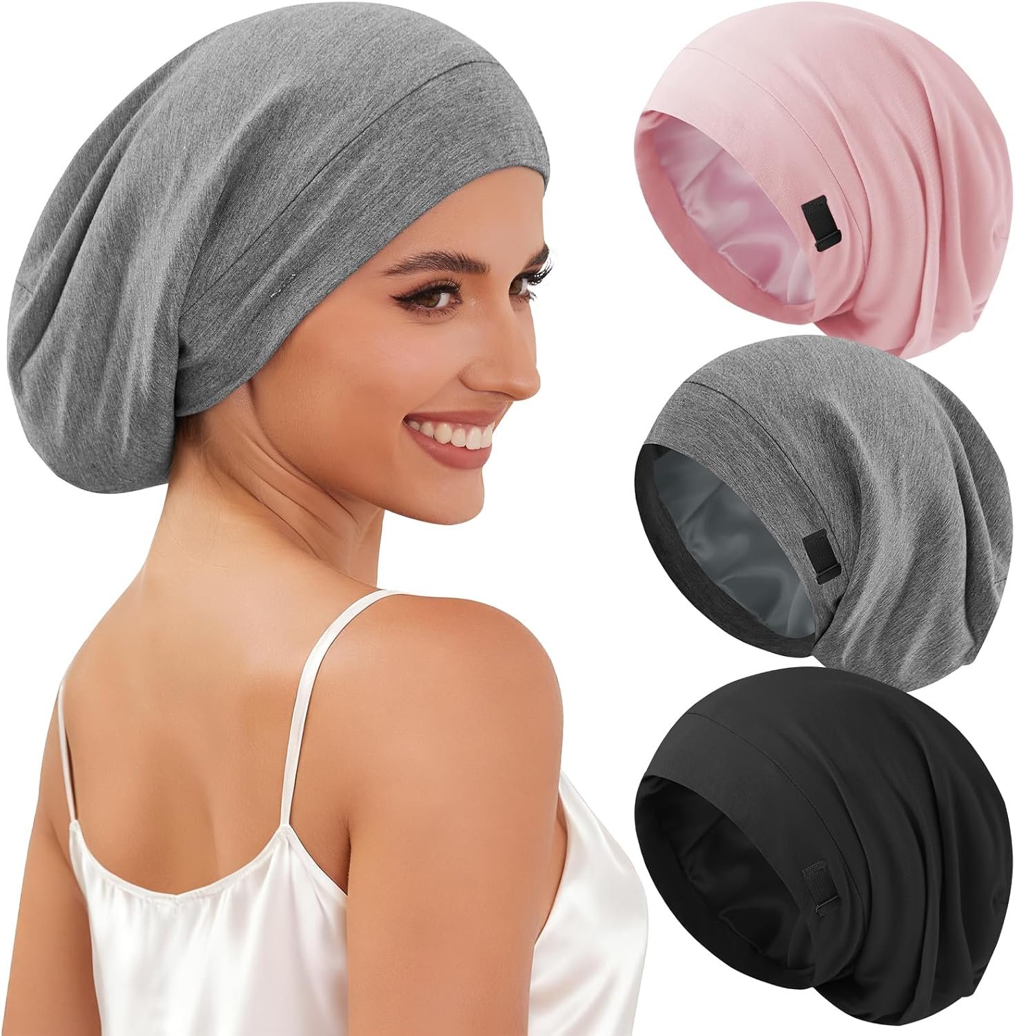 DEMAZALO 3Pcs Silk Satin Bonnet for Sleeping Hair Bonnet for Women Men