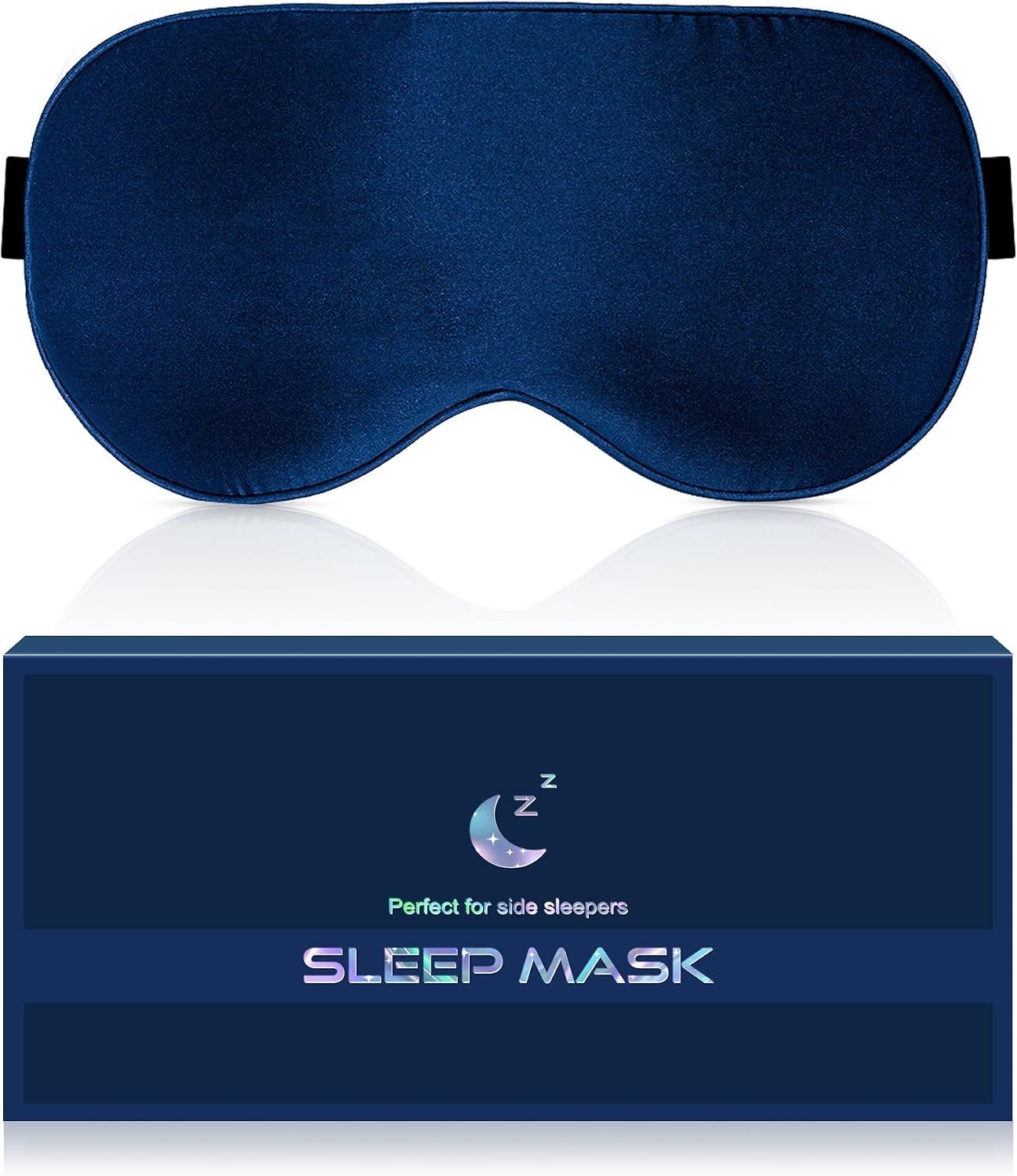 Silk Eye Mask for Sleeping – Soft Breathable Organic Natural Mulberry Silk Fabric Blackout Sleep Mask with Adjustable Straps No Pressure Eye Mask for Travel Essentials Gifts (Navy Blue)