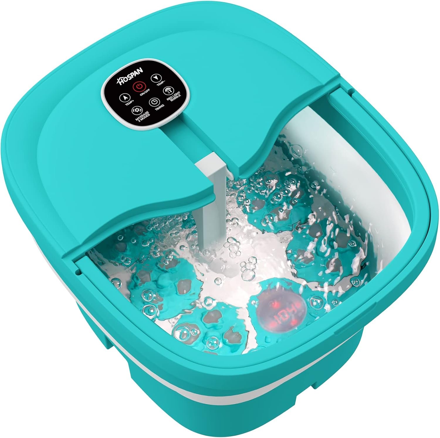 HOSPAN Collapsible Foot Spa Electric Rotary Massage, Foot Bath with Heat, Bubble, Remote, and 24 Motorized Shiatsu Massage Balls. Pedicure Foot Spa for Feet Stress Relief