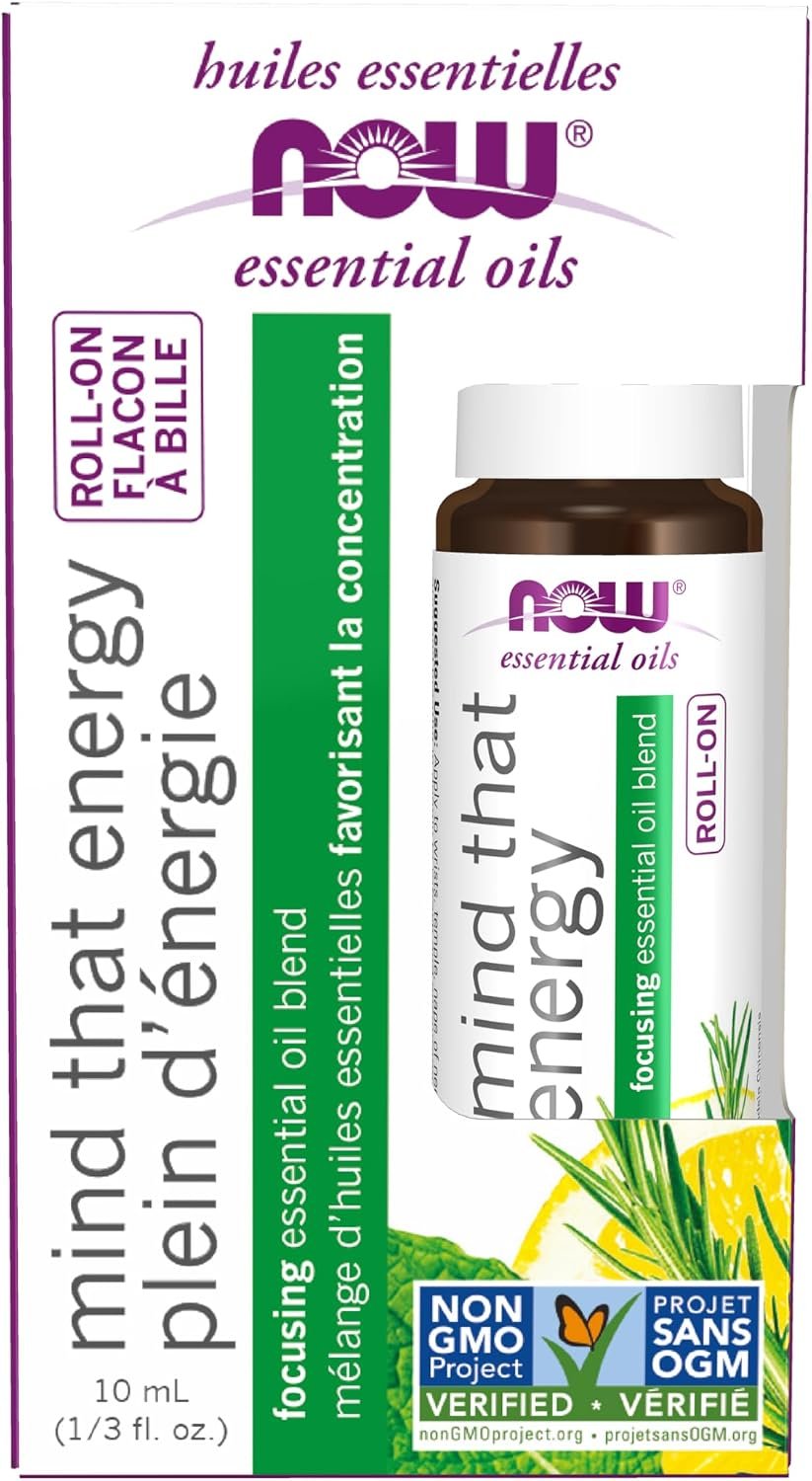 NOW Essential Oils, Mind That Energy Focusing Roll On Blend, 10 mL