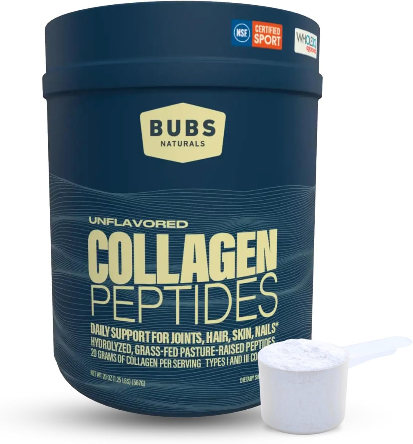 BUBS Naturals Collagen Peptides Powder, Collagen for Women & Men, Hydrolyzed Peptides, Unflavored Pasture Raised Grass Fed, Paleo Keto Friendly, Supports Hair Skin & Joint Health (20 oz) 28 Servings