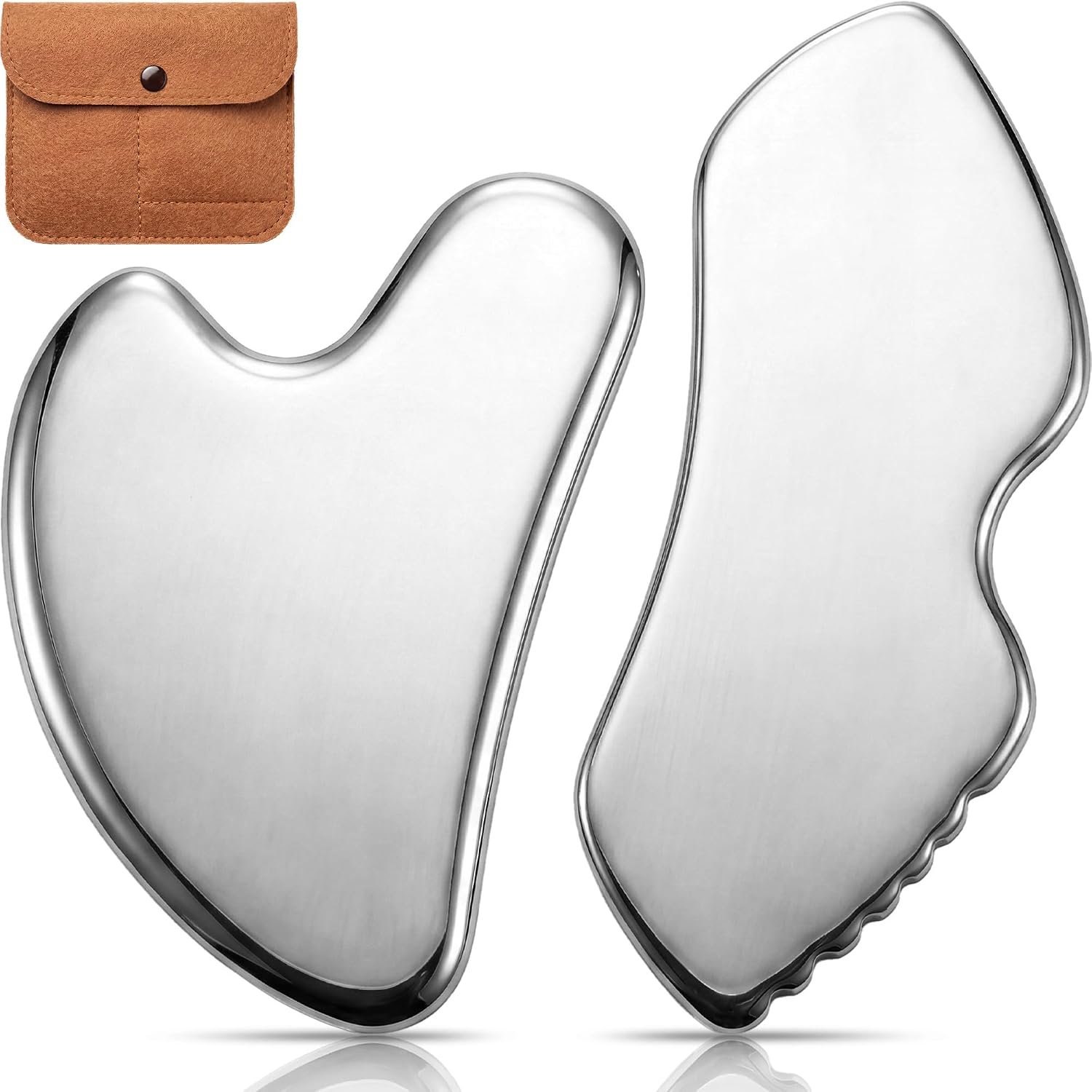 2PCS Gua Sha Facial Tool, Stainless Steel Guasha Tool for Face, Neck & Body