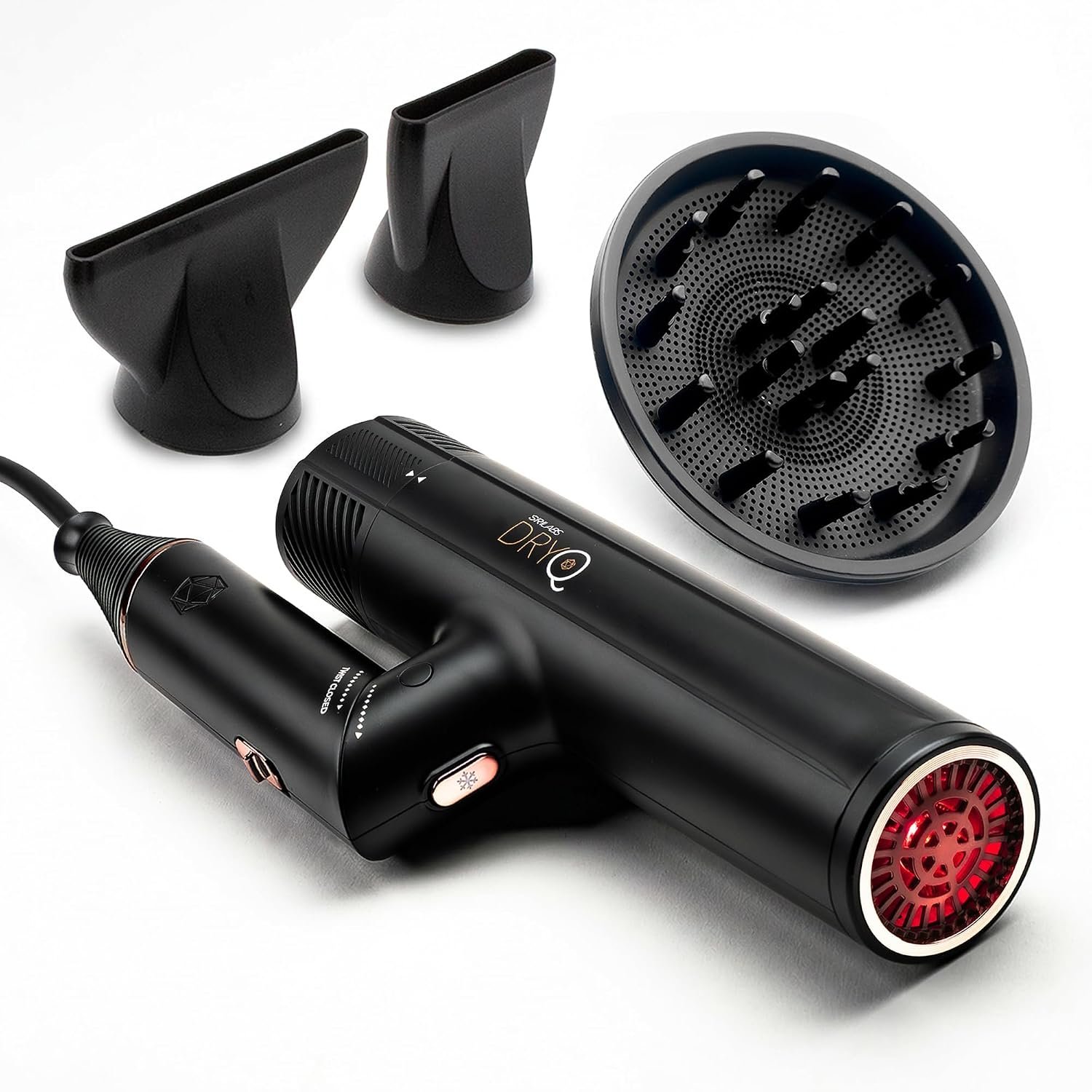 ⁠SRILabs DryQ Infrared Hair Dryer – Red Light, Frizz Control, Dual Voltage