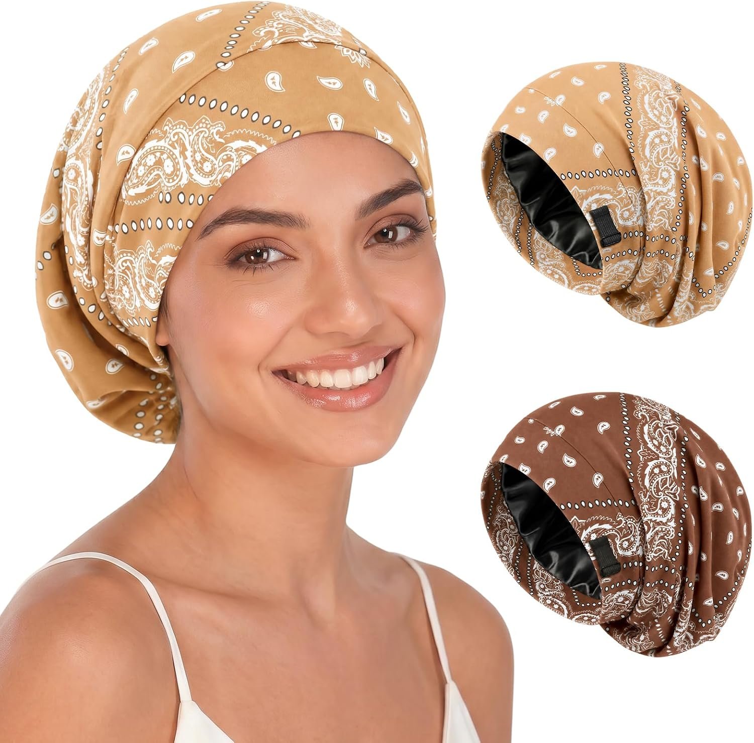 Selalu Satin Hair Bonnet for Sleeping Adjustable Sleep Cap for Women Men