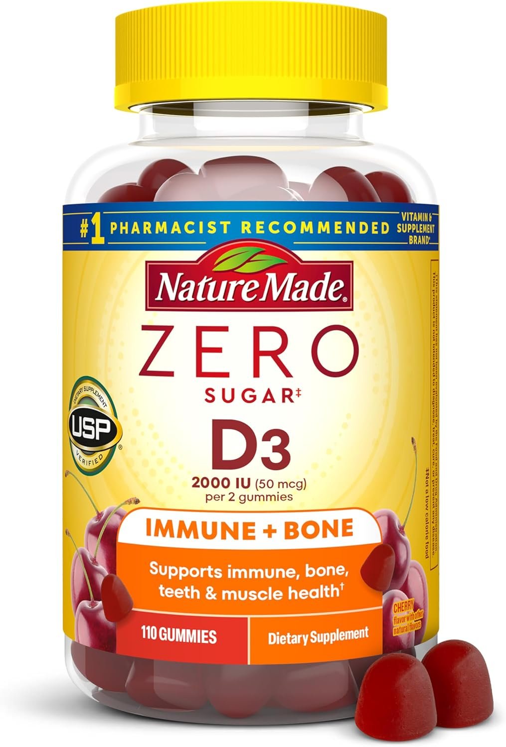 Nature Made Zero Sugar Vitamin D3 2000 IU (50mcg) per Serving, 110 Gummies