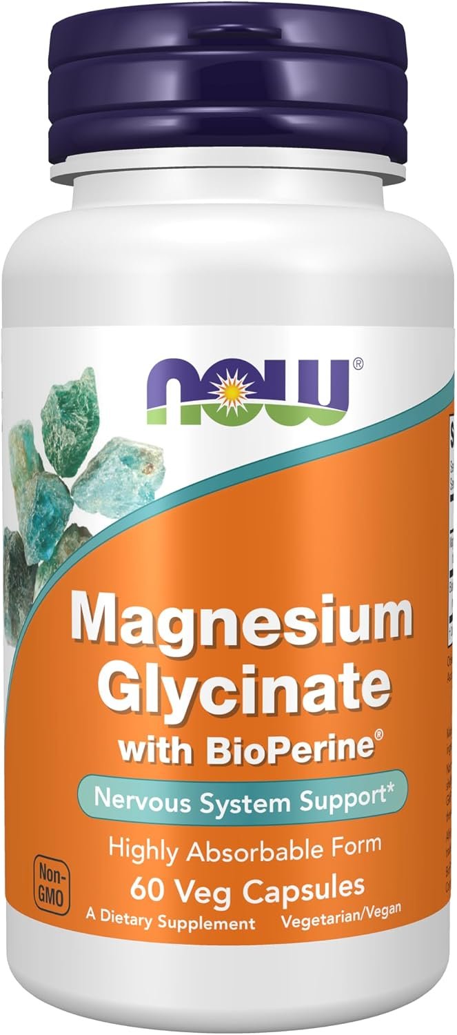 NOW Supplements, Magnesium Glycinate with BioPerine, 60 Veg Capsules