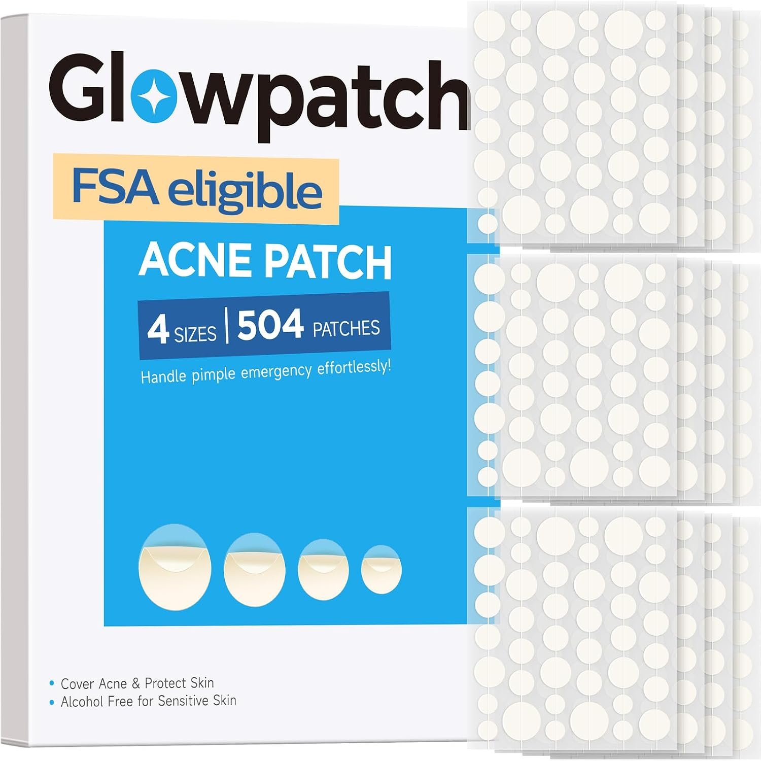 504 Counts 4 Sizes Hydrocolloid Pimple Patches for Face