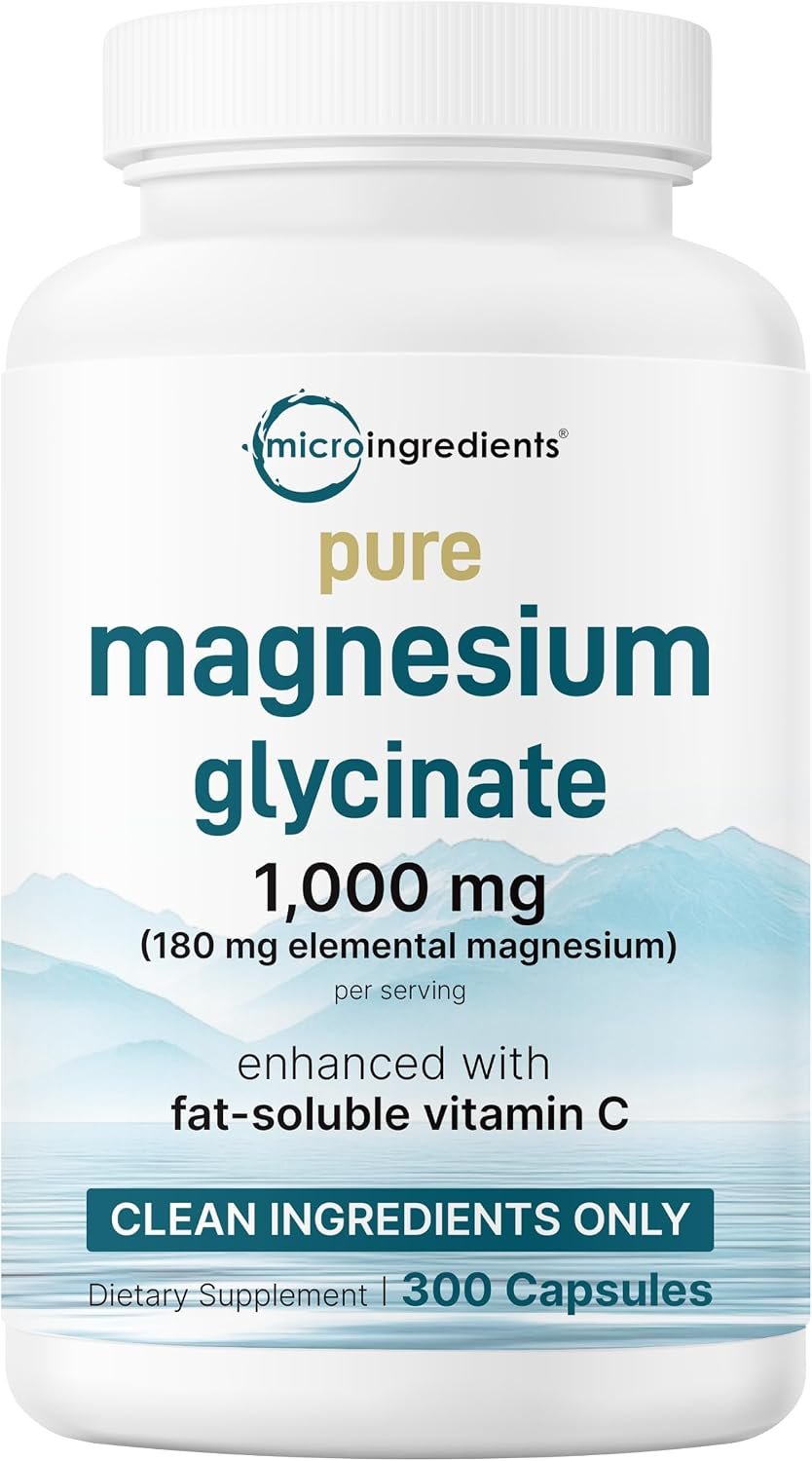 Pure Magnesium Glycinate 1000mg Per Serving (500mg Per Caps), 300 Capsules
