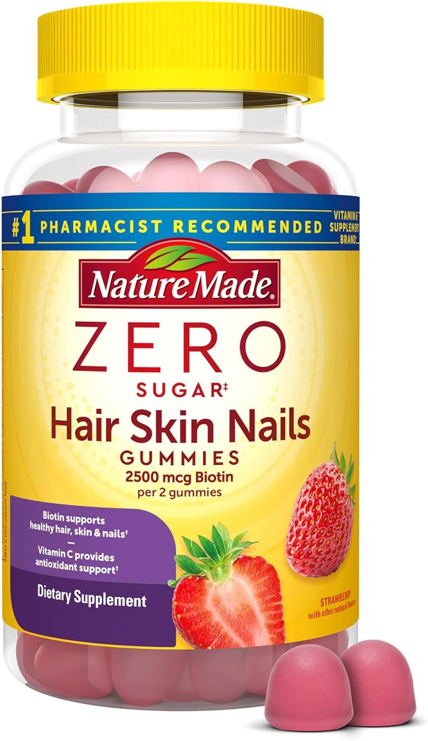Nature Made Zero Sugar Hair Skin Nails Gummies, 120 Gummies