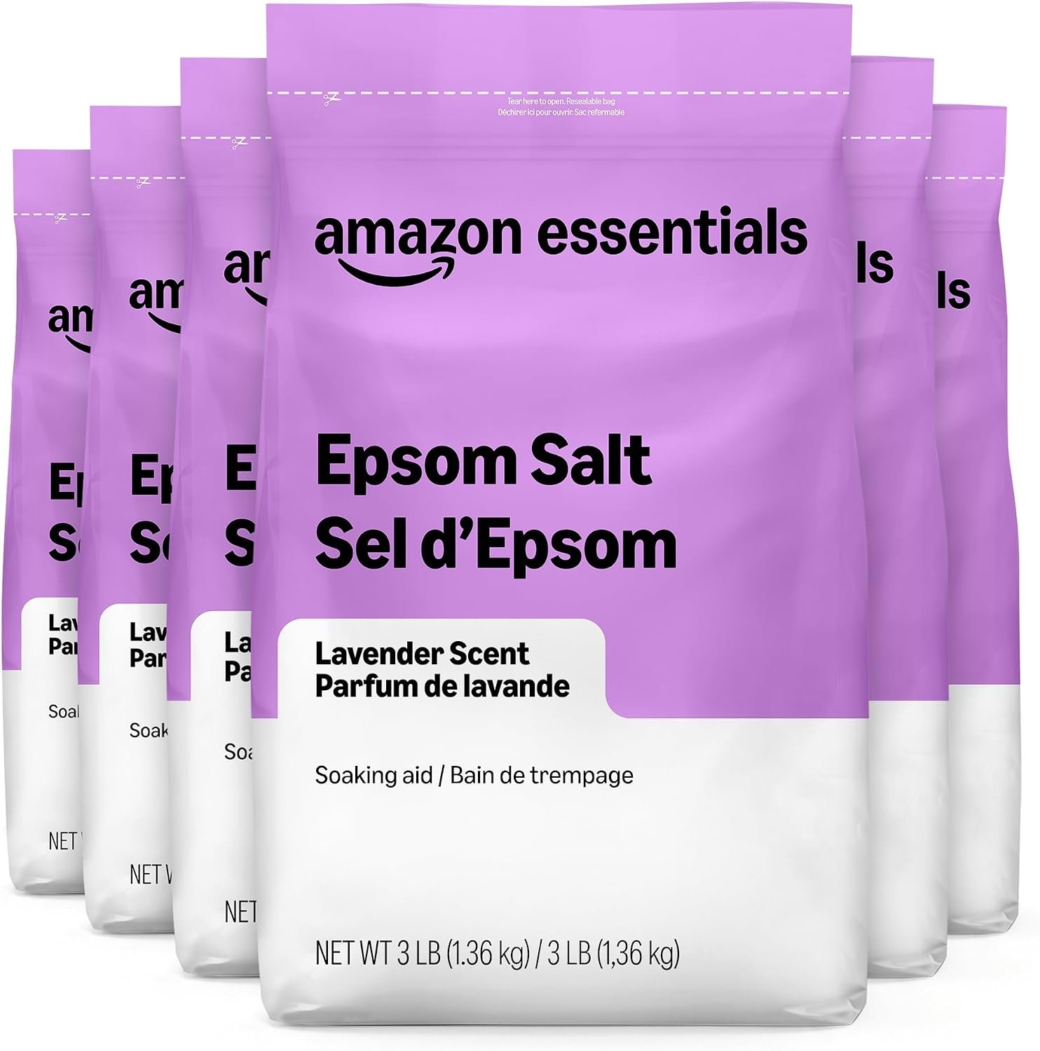 Amazon Essentials Epsom Salt Soaking Aid, Lavender Scented, 3 Pound, 6-Pack (Previously Amazon Basics)