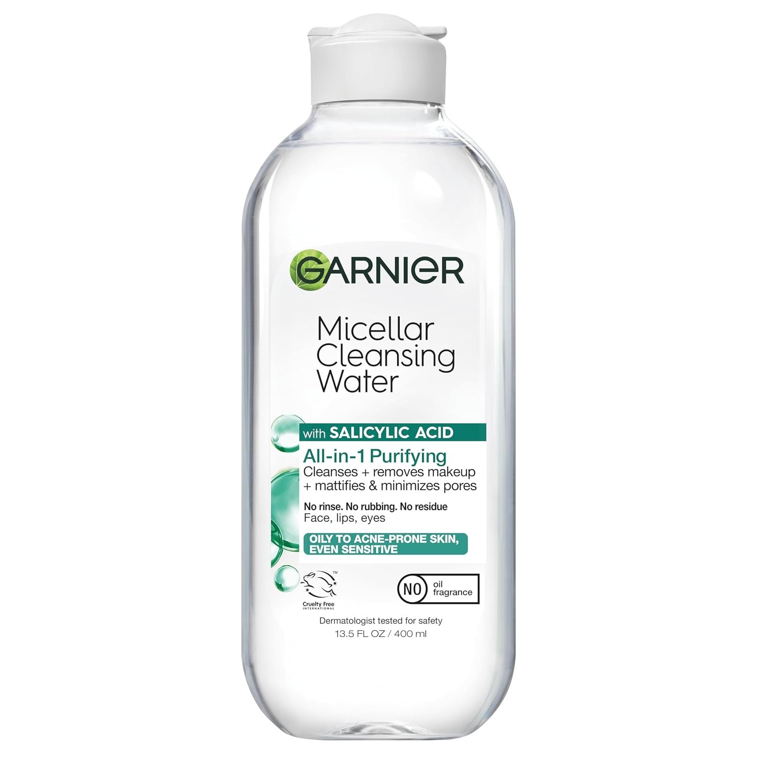 Garnier Micellar Water with Salicylic Acid, All-in-1 Mattifying Facial Cleanser and Makeup Remover for Oily and Acne Prone Skin, 13.5 Fl Oz