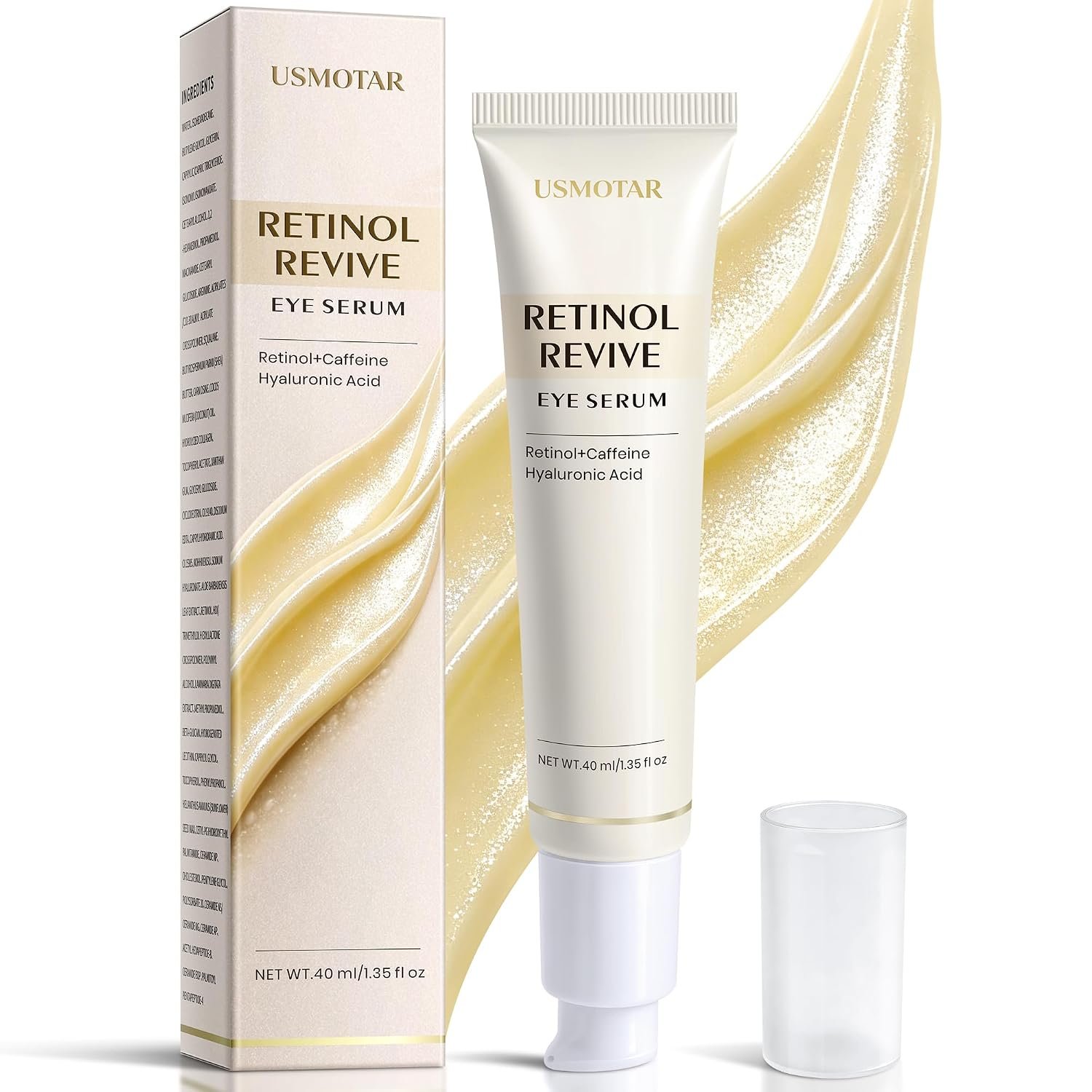 Retinol & Caffeine Eye Serum – Dark Circles Relief & Depuffing Treatment, Hyaluronic Acid + Collagen, Gentle Under Eye Cream for Sensitive Skin, Hydrates & Smooths Fine Lines 40ml, 1.35 fl.oz