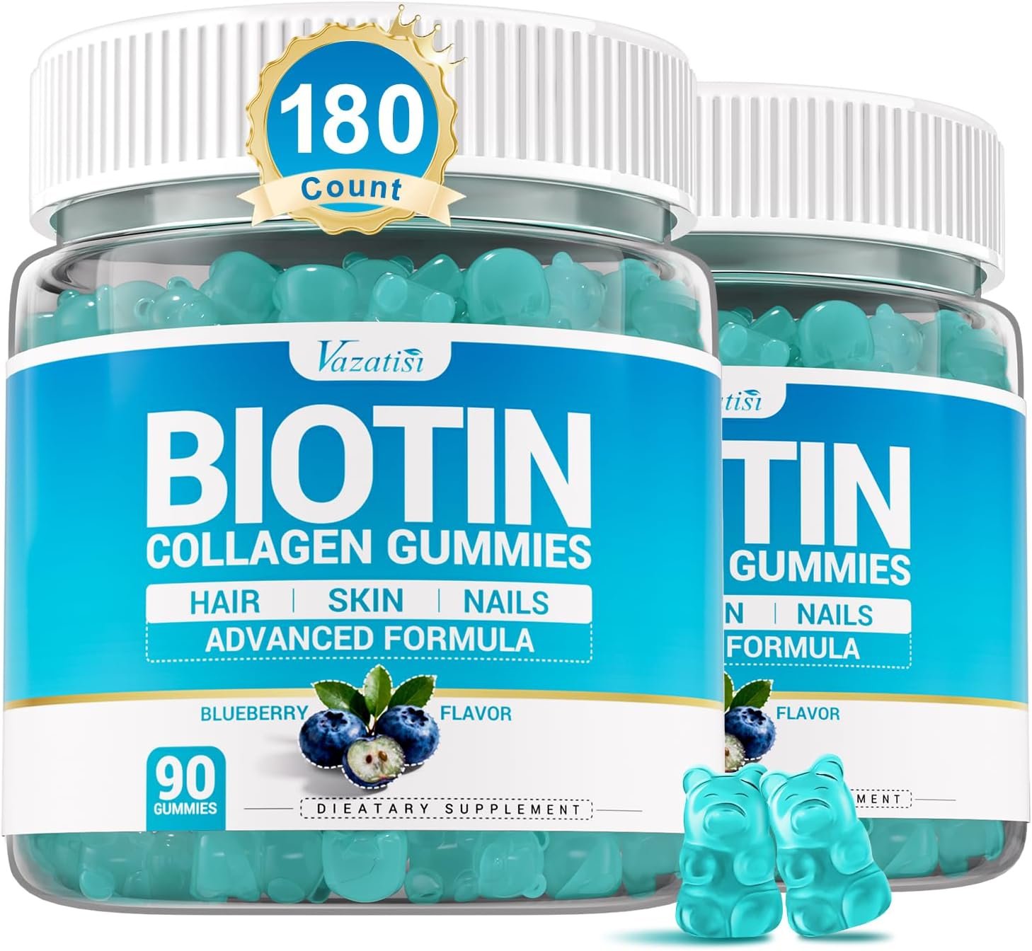 Biotin Gummies 15,000 mcg with Collagen & Keratin – 13-in-1 Hair Skin & Nails Gummies for Women & Men, Hair Growth, Sugar Free Non-GMO, Blueberry, 180 Count