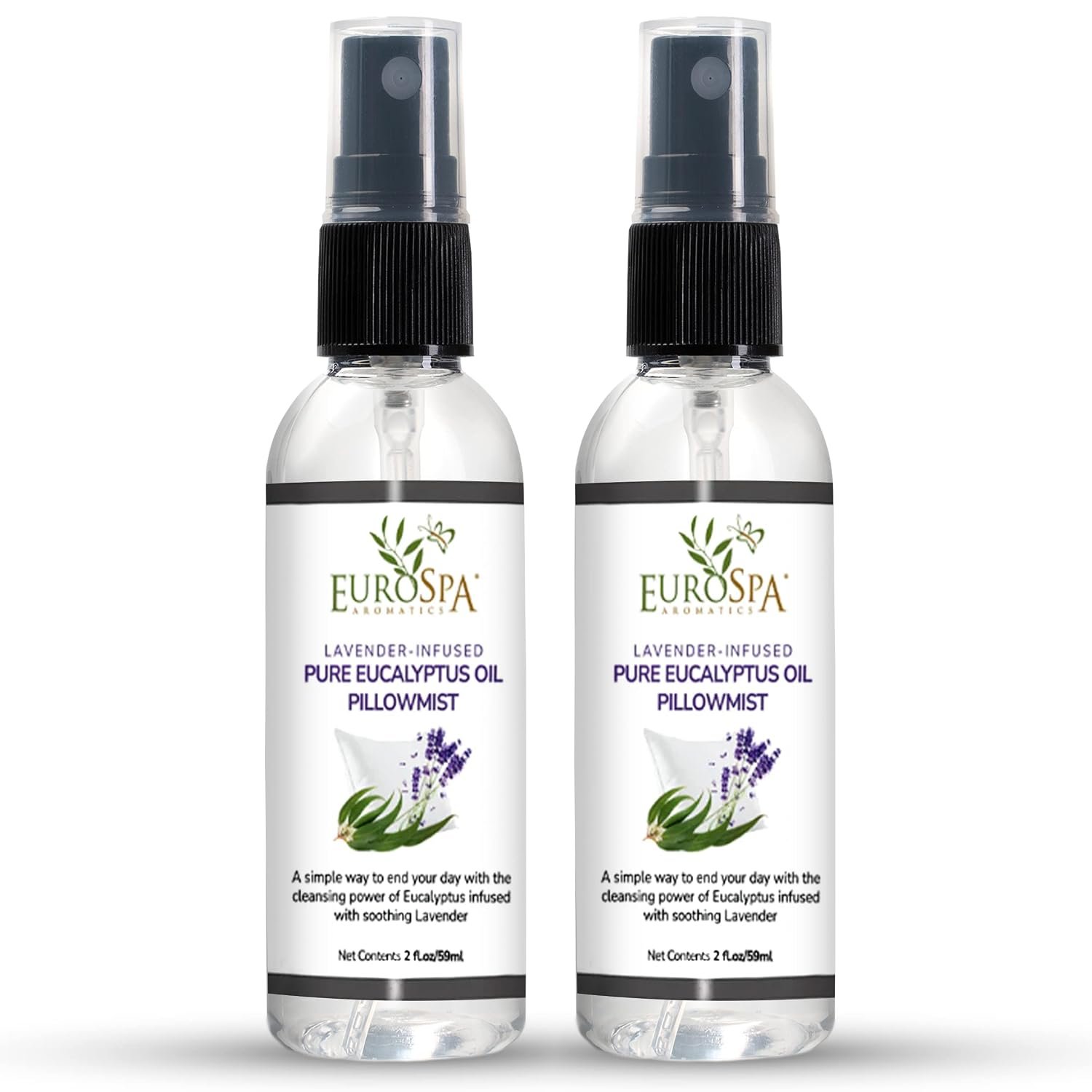 EuroSpa Aromatics Lavender-Infused Pure Eucalyptus Oil Pillow Mist Sleep Spray – Deep Sleep Pillow Spray – Lavender Bed Spray – Lavender Spray Sleep Mist – Lavender Linen Spray for Bedding – 2oz