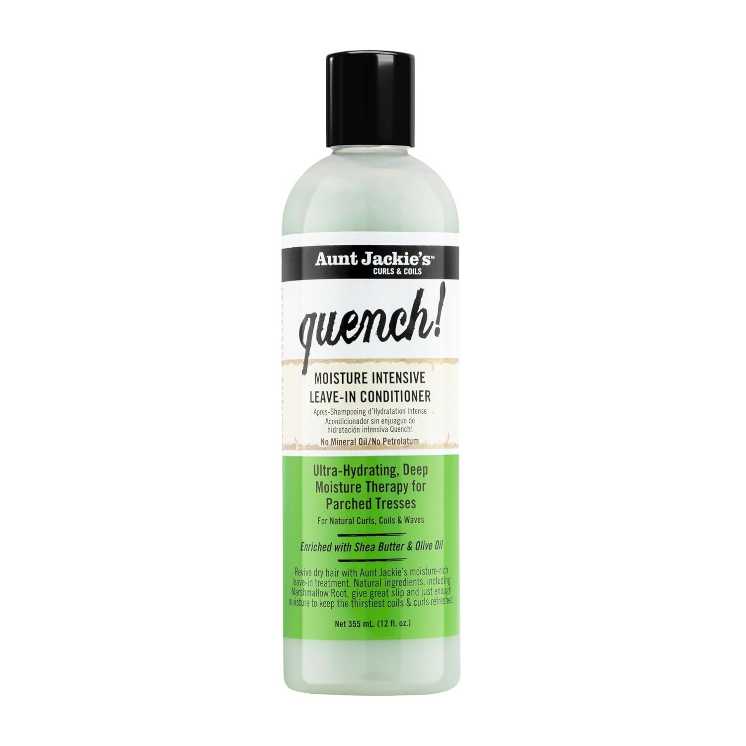 Aunt Jackie’s Curls and Coils Quench Moisture Intensive Leave-In Hair Conditioner for Natural Curls, Coils and Waves, Enriched with Shea Butter, 12 oz