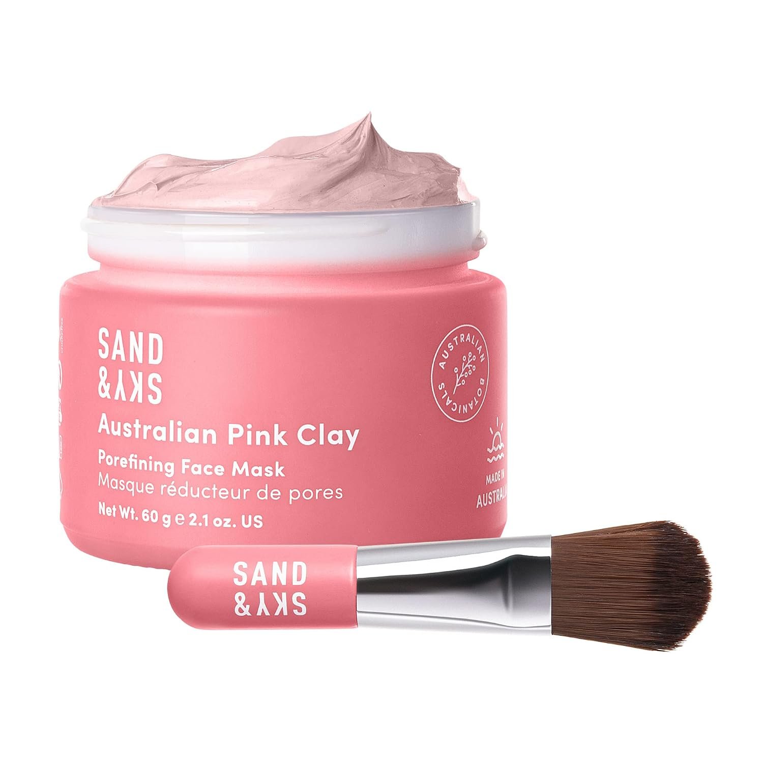 Sand & Sky Australian Pink Clay Face Mask, Pore Minimizer, Brush Included