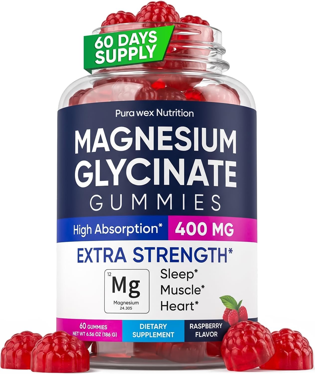 Magnesium Glycinate 400mg Gummies – Relax & Sleep, Men & Women, Raspberry