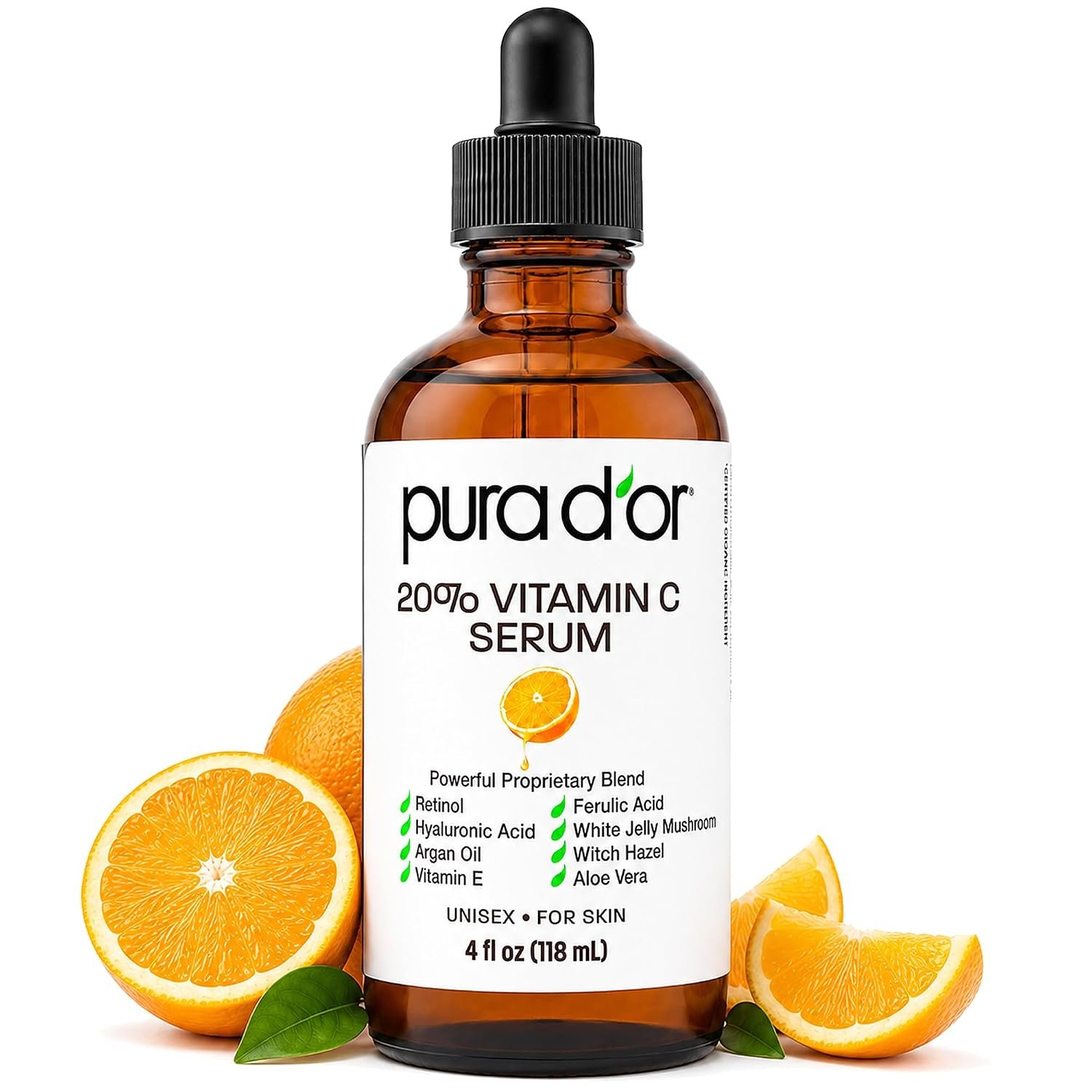 PURA D’OR 20% Vitamin C Anti-Aging Facial Serum, 4 fl oz