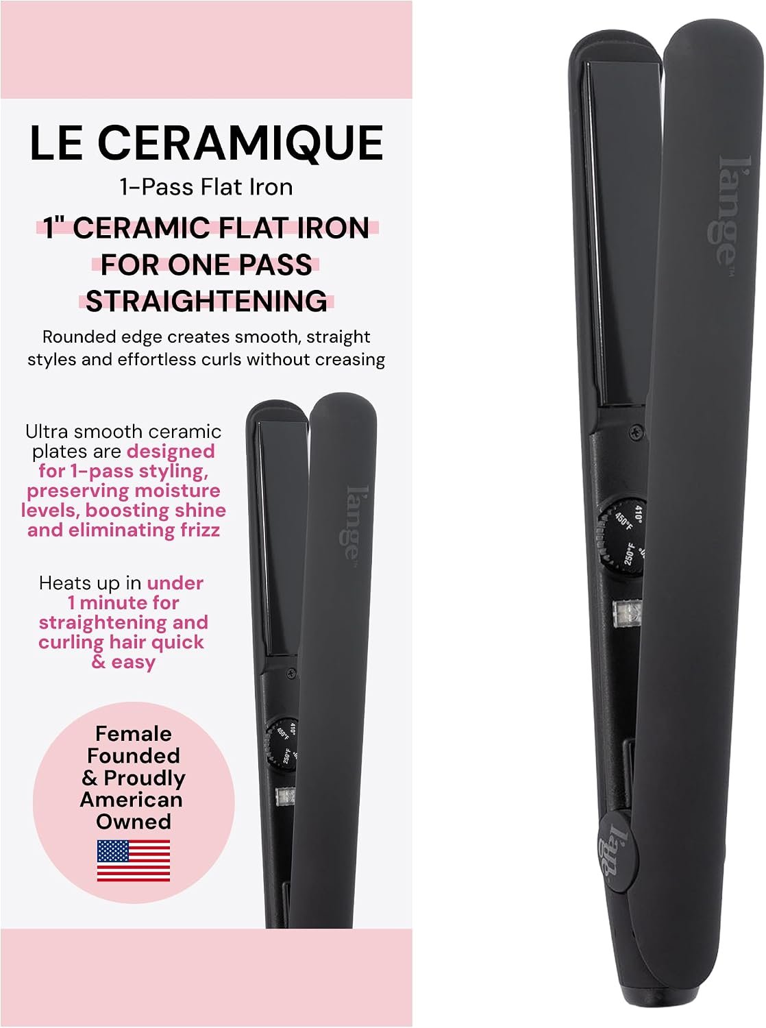 L’ANGE HAIR Le Ceramique 1-Pass Flat Iron Hair Straightener | Fast Heating Ceramic Flat Iron | Best Hot Tools Professional Hair Straightener to Lock in Moisture & Shine | (Black)