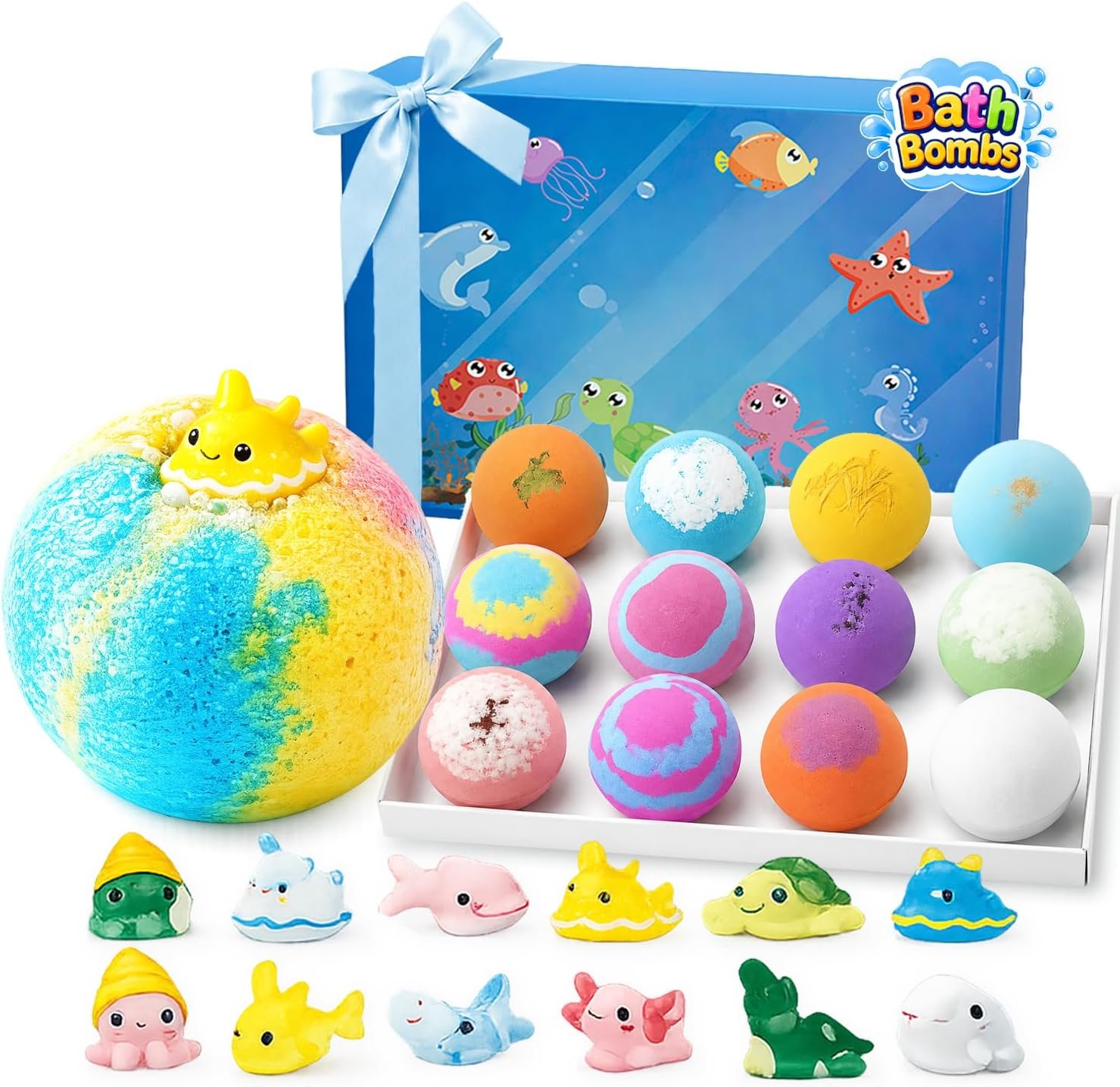 Bath Bombs Gift Set for Women, Colorful Bath Bombs with Surprise Inside, Ocean Theme Moisturizing Bath Fizzies, Relaxing Spa Self Care Gifts for Birthday, Christmas & Holidays