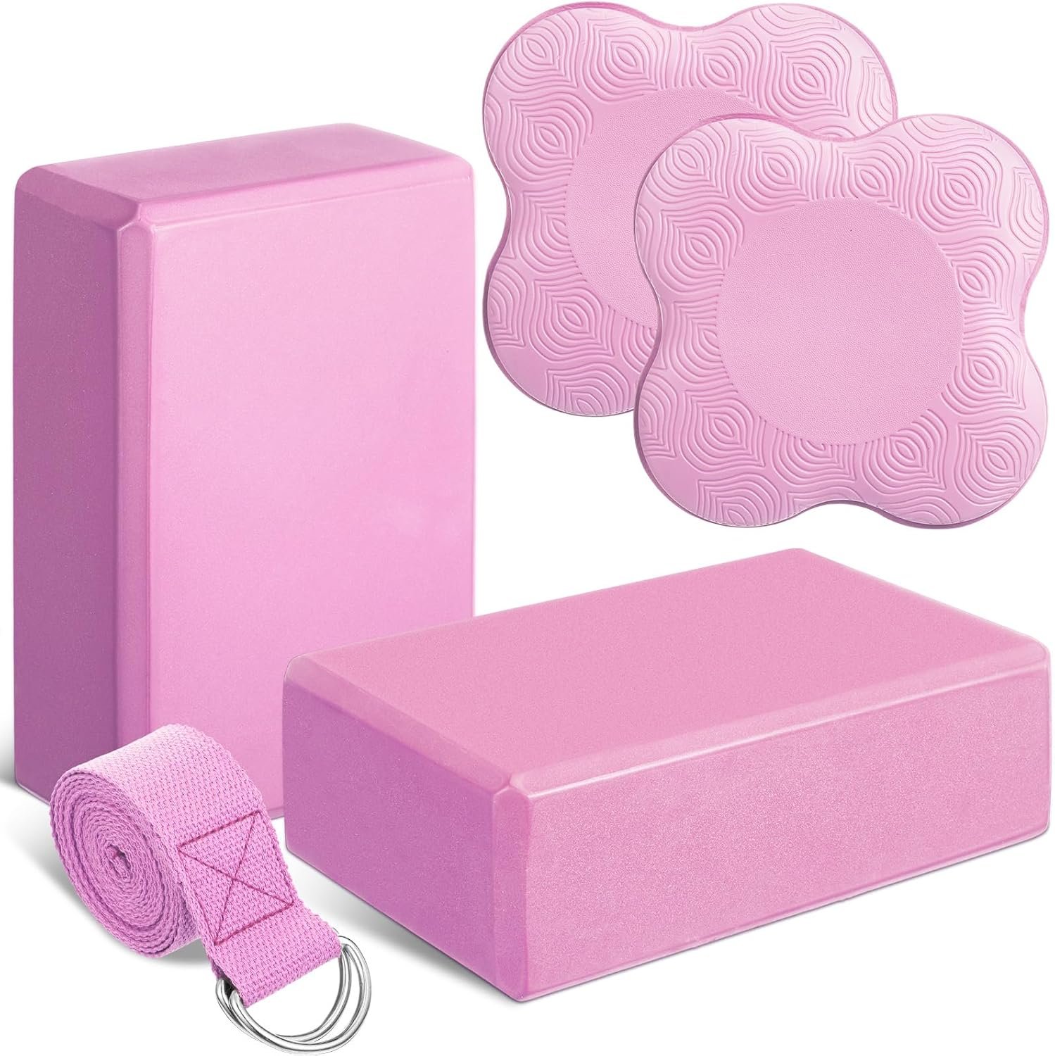 RoundFunny 5 Pcs Yoga Blocks Knee Pads Strap Set Foam Pilates