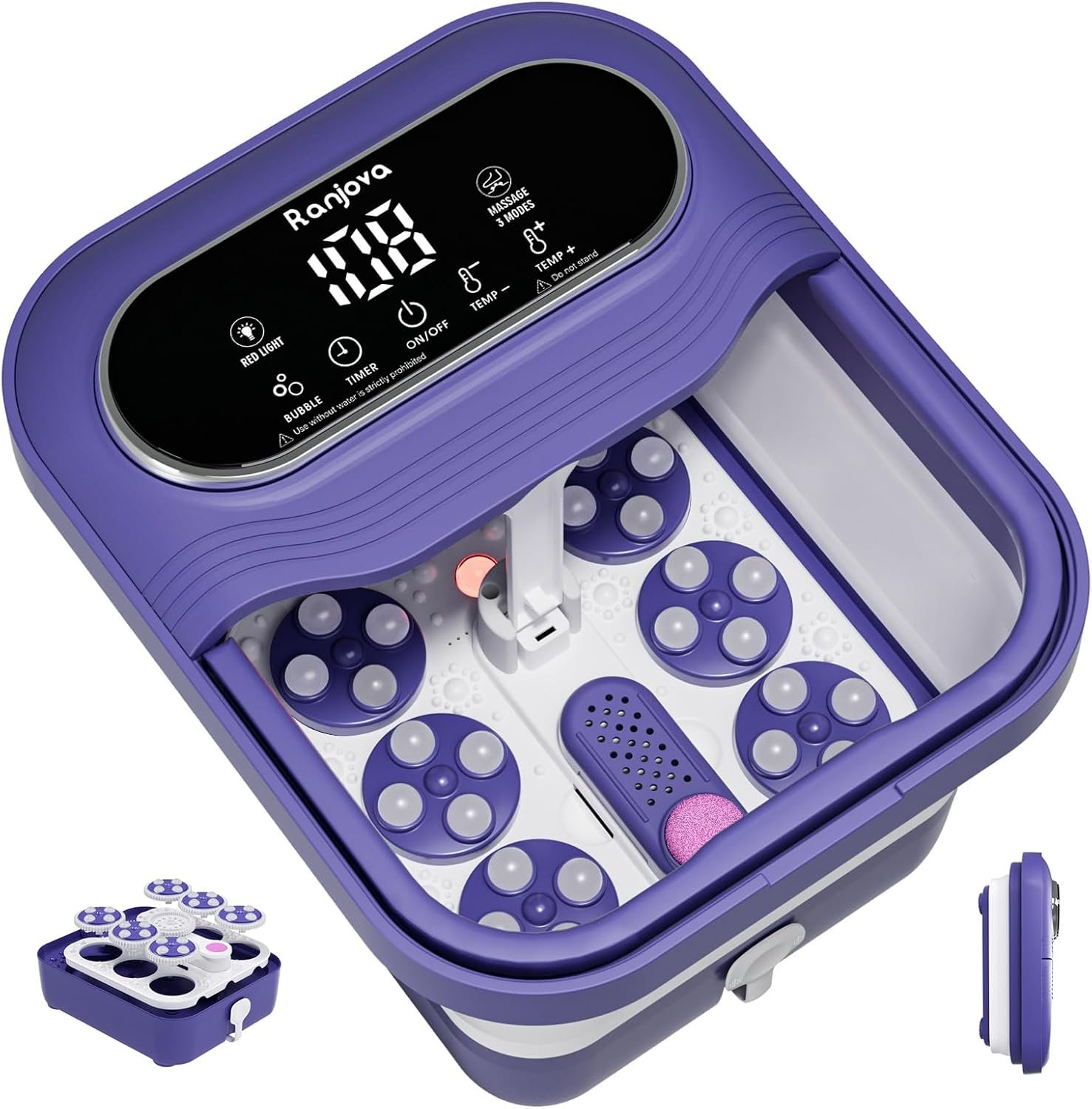 Collapsible Foot Spa Electric Rotary Massage with Heat, Bubble,Temp Control