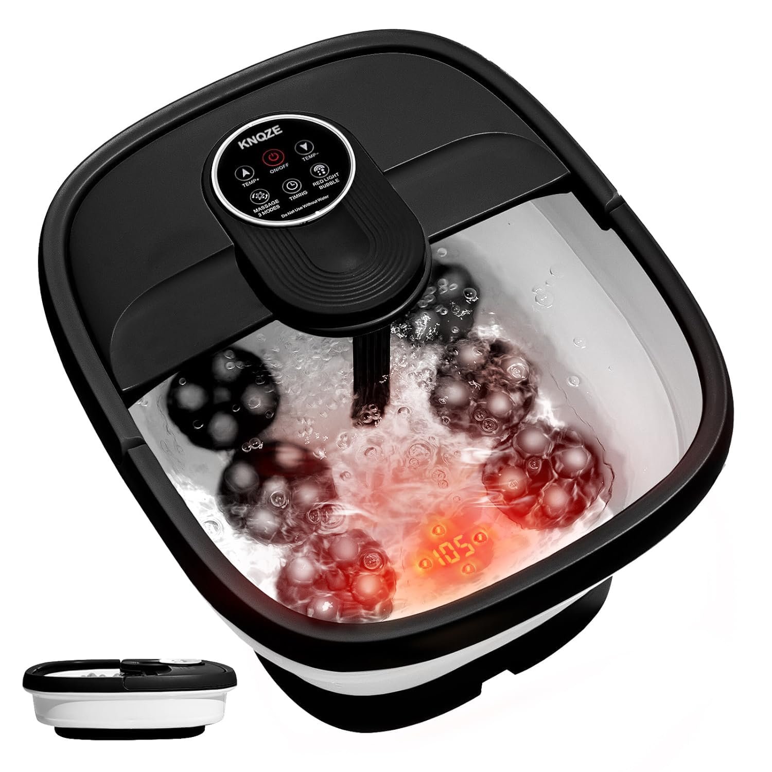 KNQZE Collapsible Foot Spa Bath with Heat & Remote Control, Bubble Massage, Temperature Control, Red Light (Black Pro)