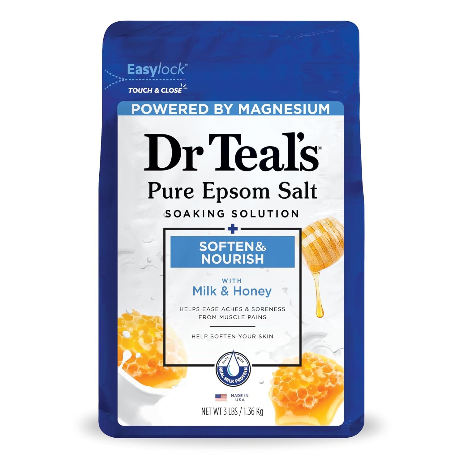 Dr. Teal’s Epsom Salt Soaking Solution, Soften & Nourish with Milk and Honey, 48 Oz