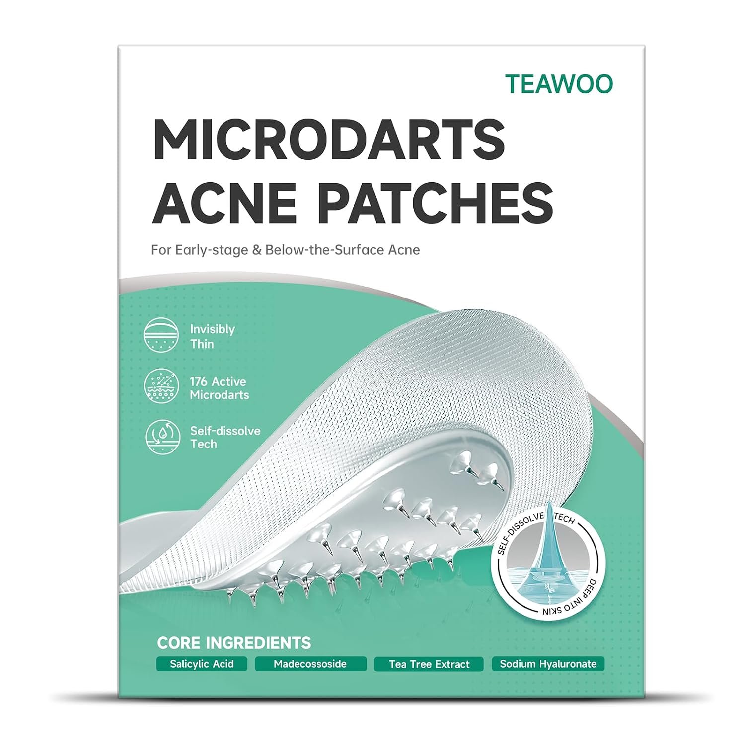 TEAWOO 36-Count Microdart Pimple Patches, Hydrocolloid Acne Patches with Salicylic Acid & Madecossoside, Microdart Zit Patches for Deep Blemishes & Early Stage Acne (Patented)