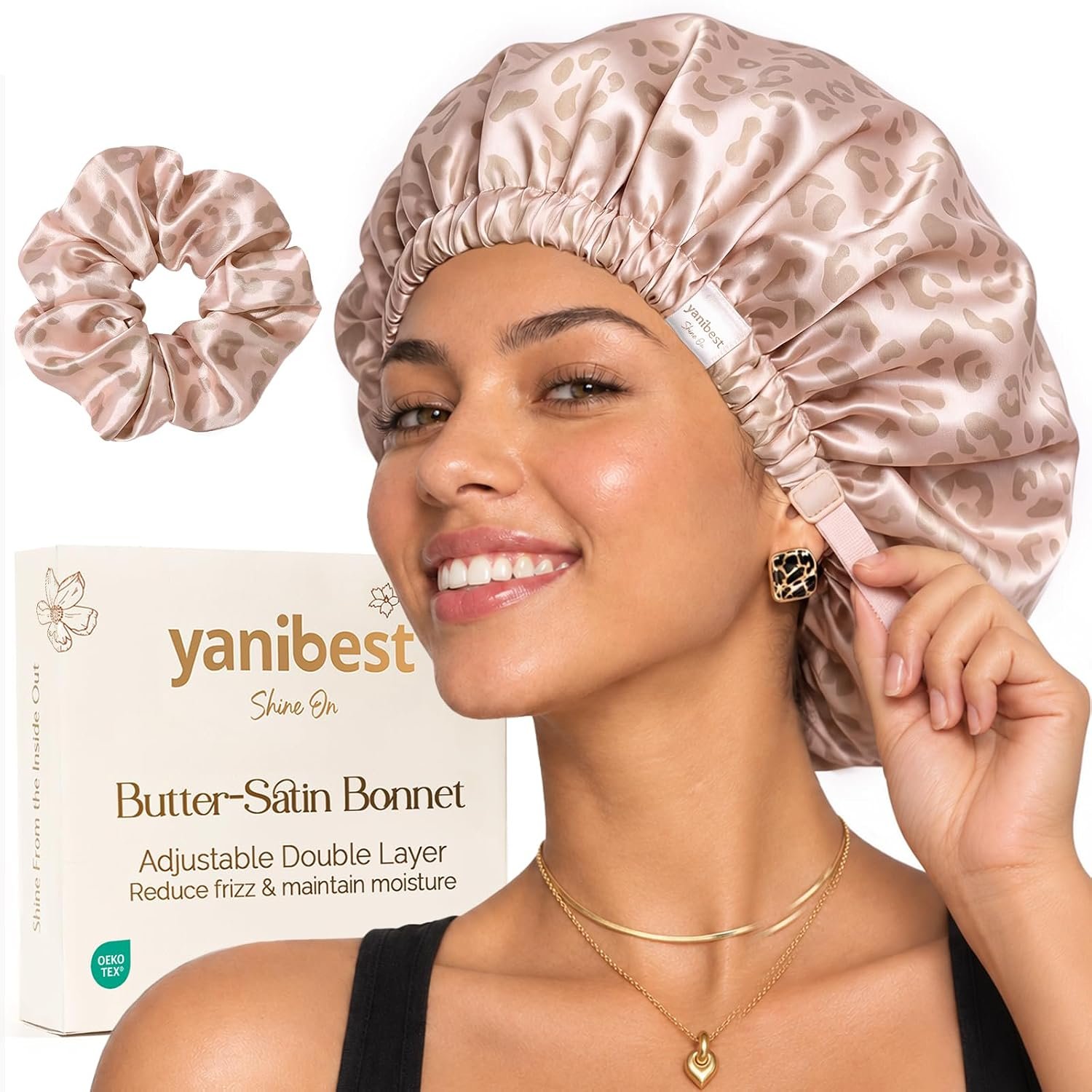 YANIBEST Adjustable Satin Bonnet with No Damage Hair Scrunchie