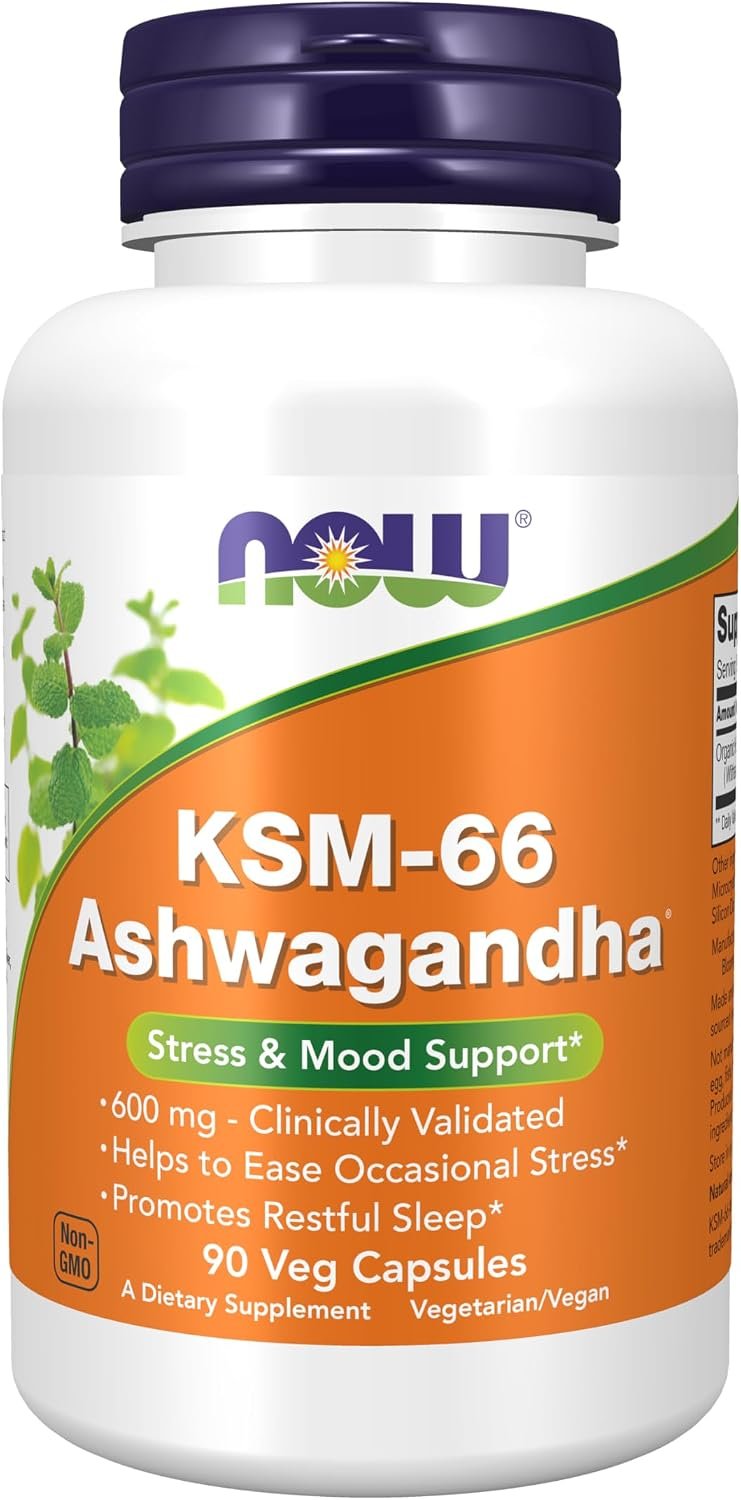 NOW Supplements, KSM-66 Ashwagandha®, Stress & Sleep Support*, 90 Veg Caps
