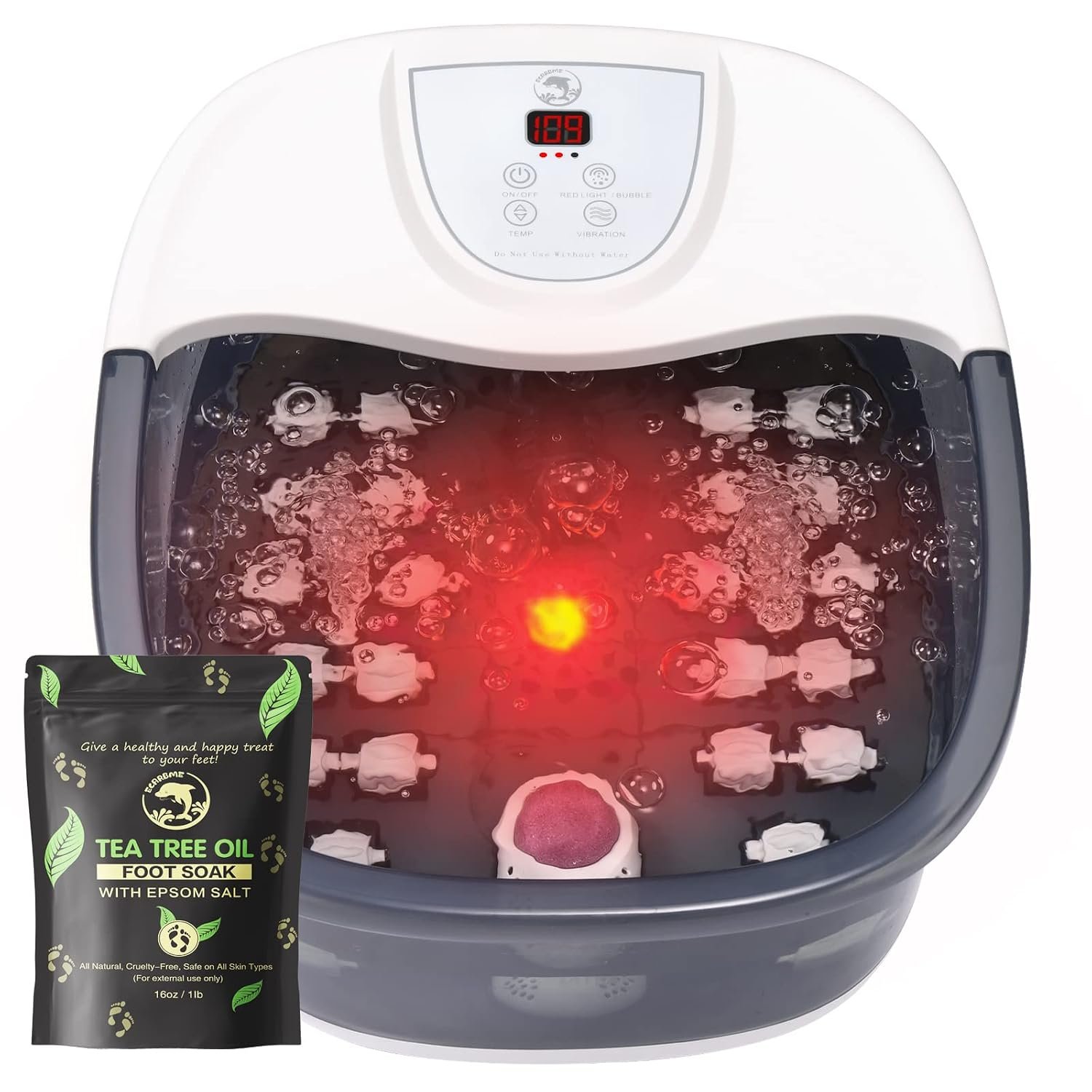 ECARBME Foot Spa Bath Massager with Heat, 22 Manual Massage Rollers, Adjustable Temperature 95–118°F, Bubbles & Vibration, Epsom Salt Included, Foot Soaking Tub for Relaxation – Grey