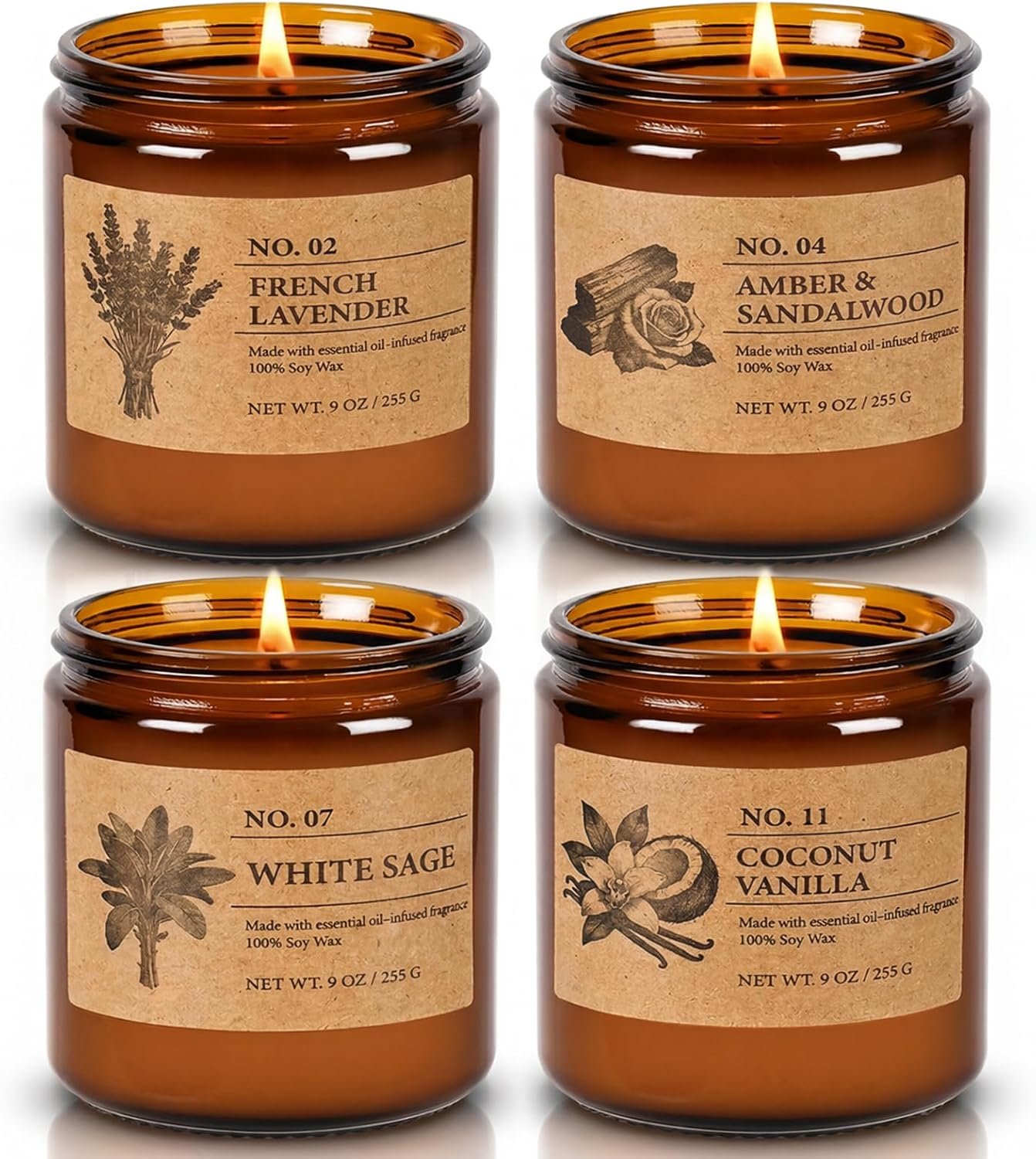 Scented Candles for Women, 4-Pack 9 oz Soy Candle Set for Home, 36 oz Total
