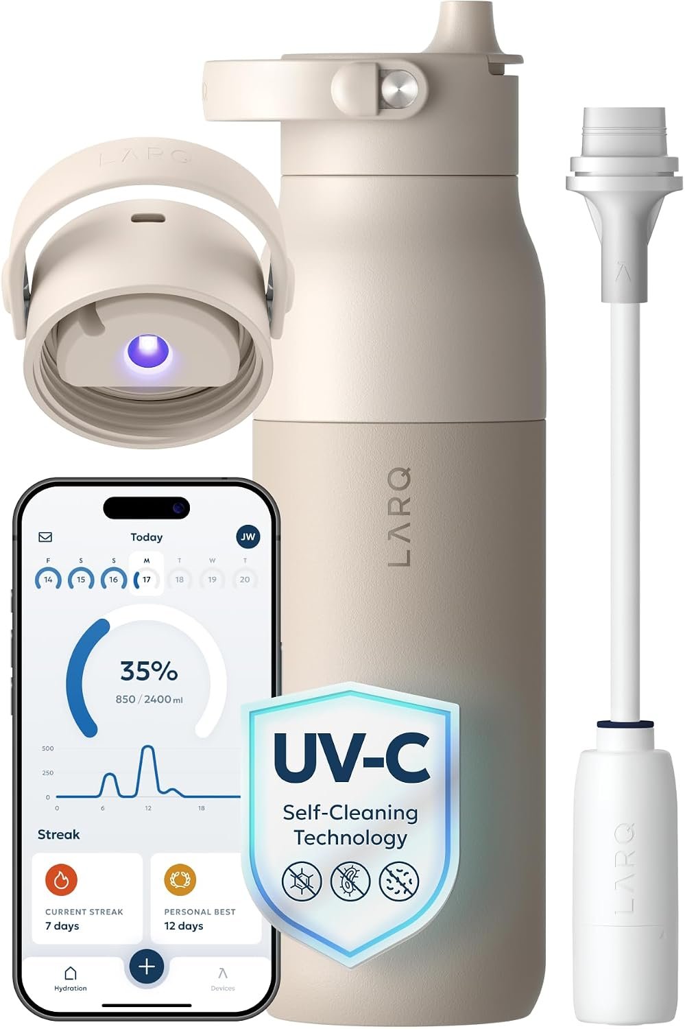 LARQ PureVis 2 Smart UV-C Self-Cleaning Insulated Water Bottle Filter Straw