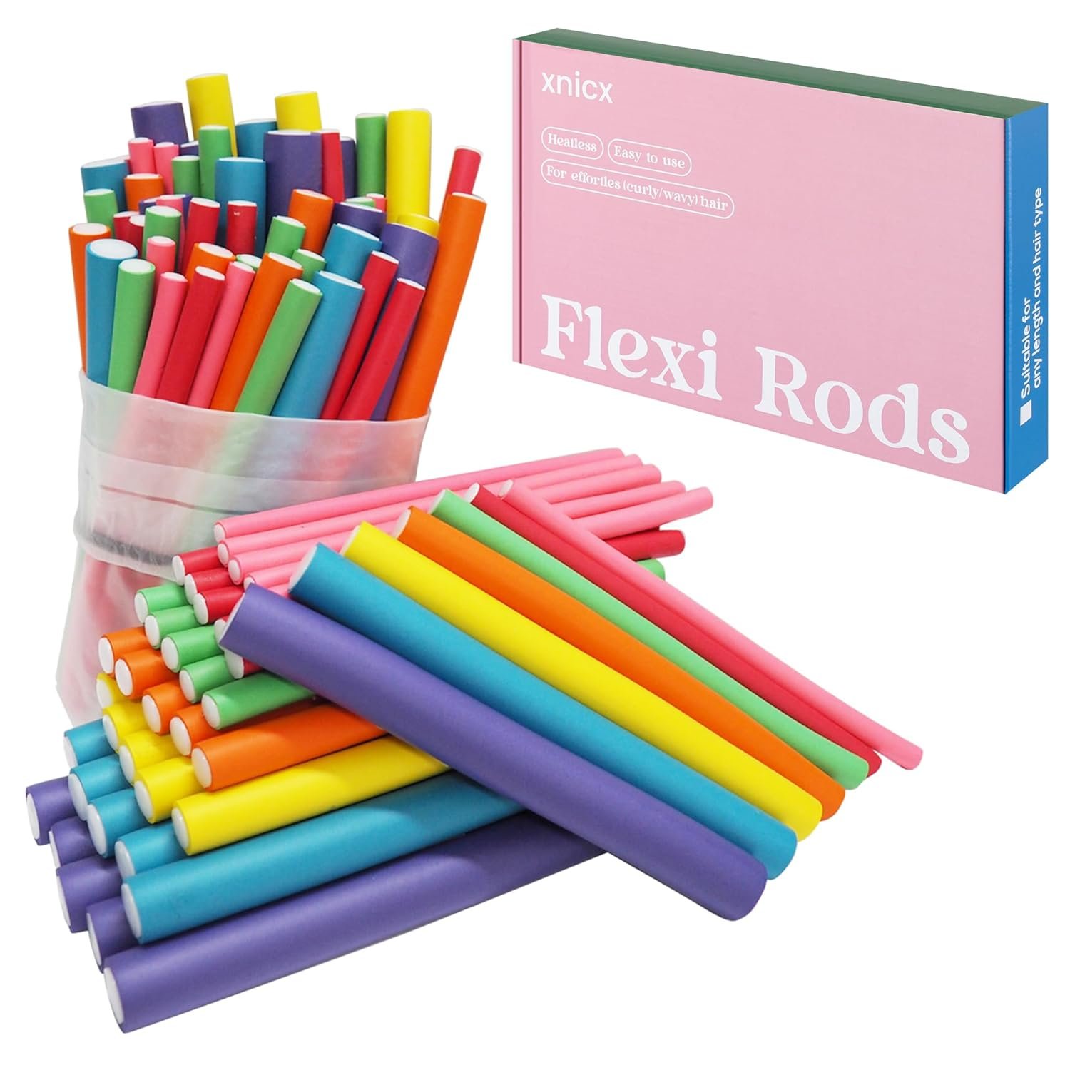 47 Pcs 7″ Heatless Flexi Rods Set for Overnight Curls for All Hair