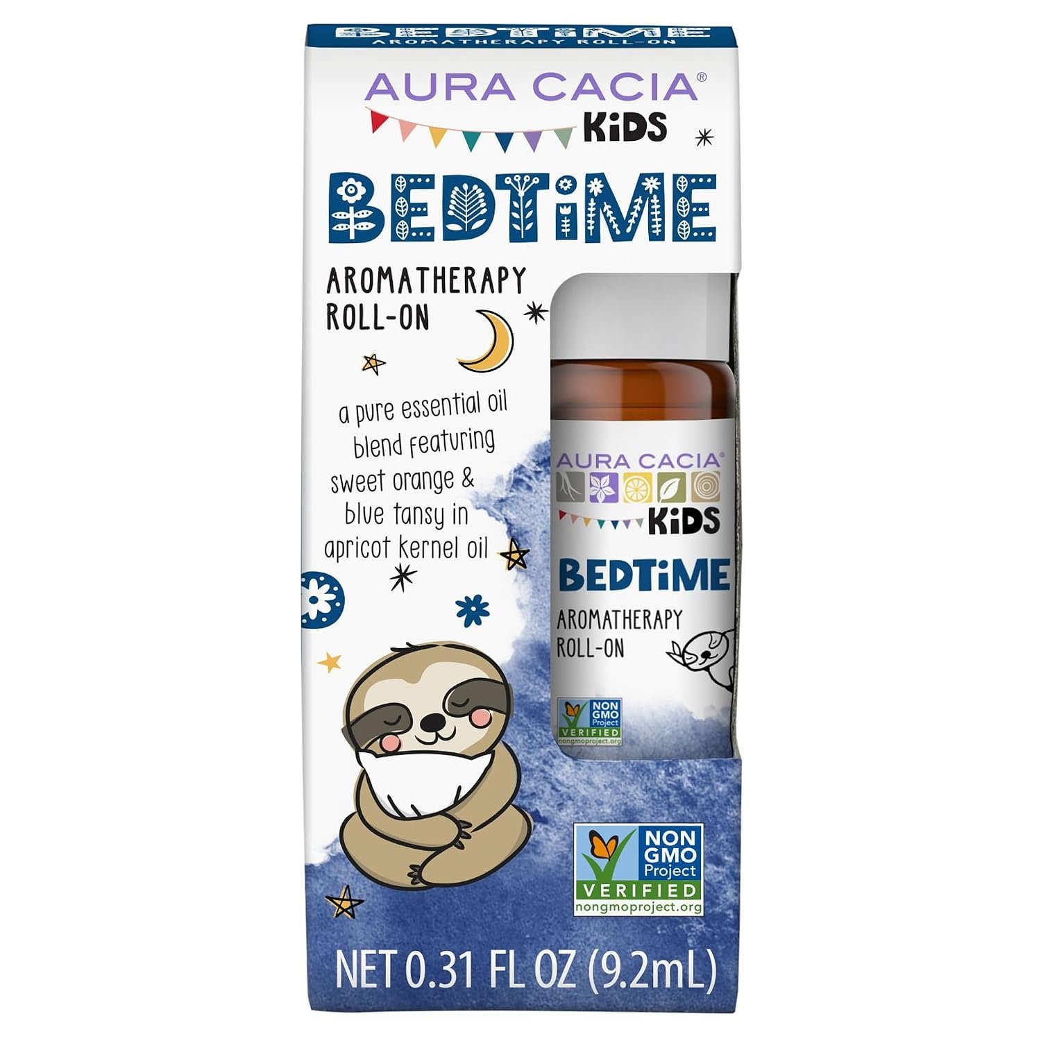 Aura Cacia Kids Bedtime Roll-On – Gentle Essential Oil Blend with Lavender, Citrus, and Frankincense for Sleep Routine | 0.31 Fl Oz (Pack of 1)
