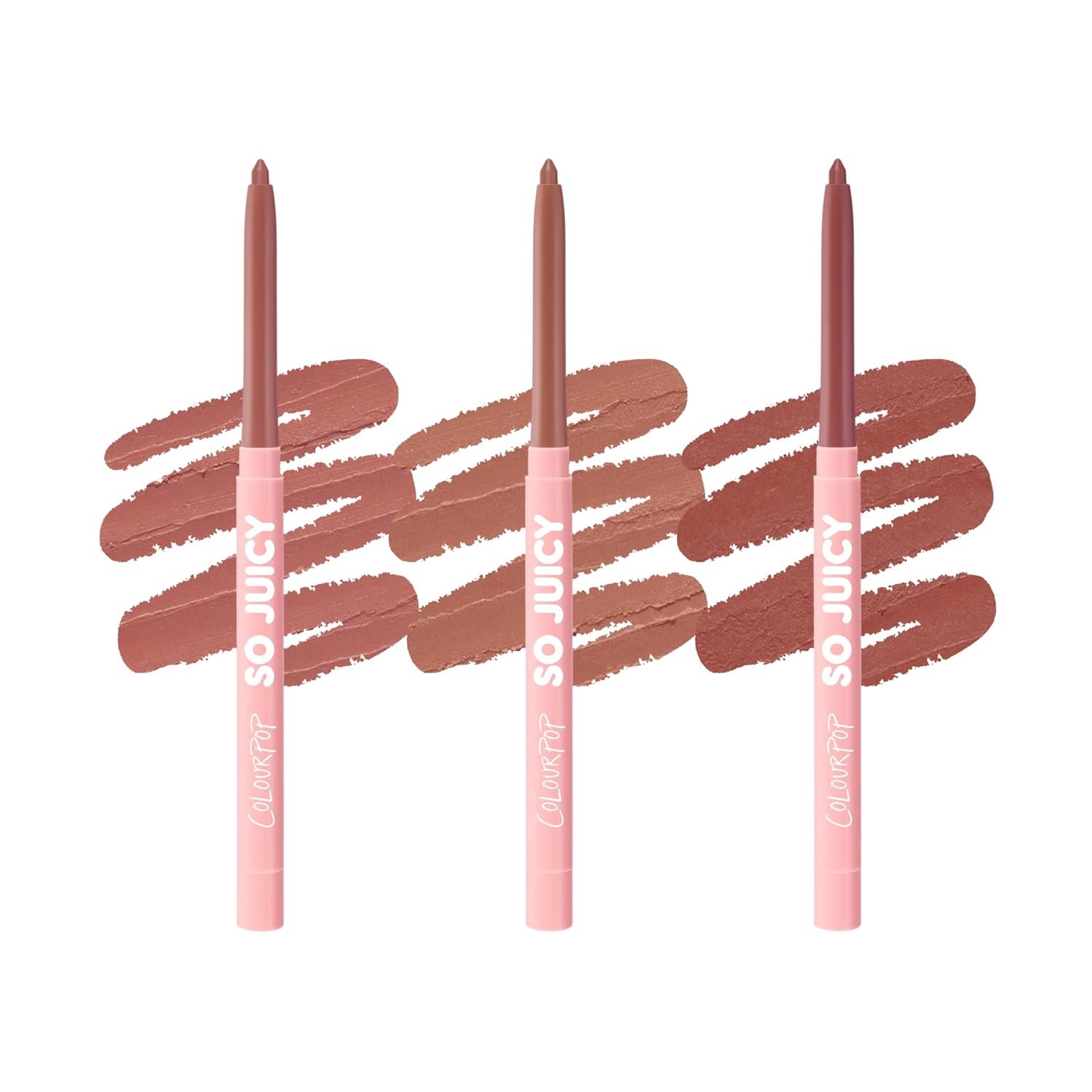 ColourPop So Juicy Plumping Lip Liner Set – Long Lasting Lip Pencil Kit with Peptides, Ceramides + Peppermint – Neutral Mauve, Pink + Nude Shades (3 Count)