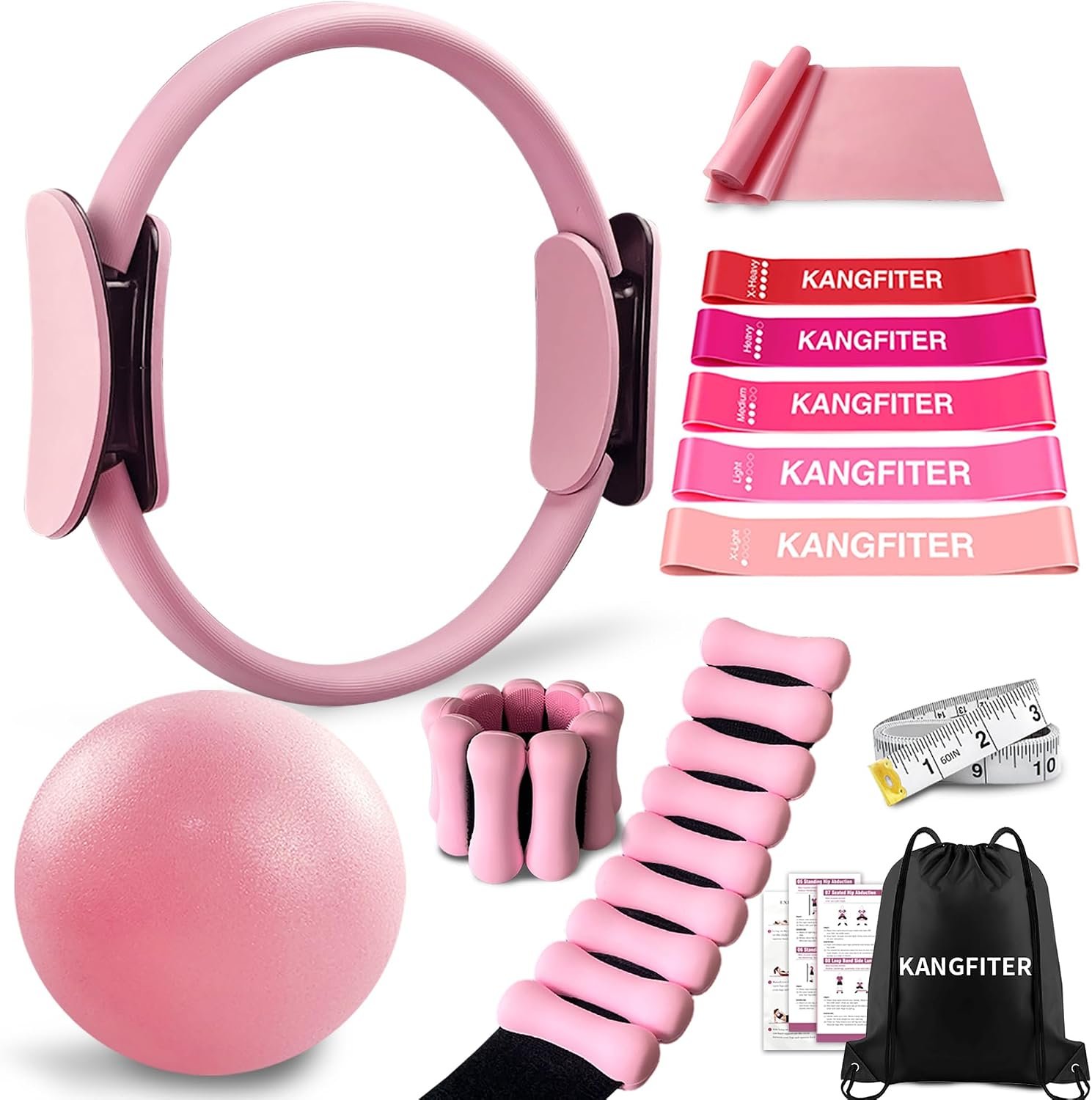 KANGFITER Pilates Kit with Ankle Weight, Pilates Ring Ball, Resistance Band