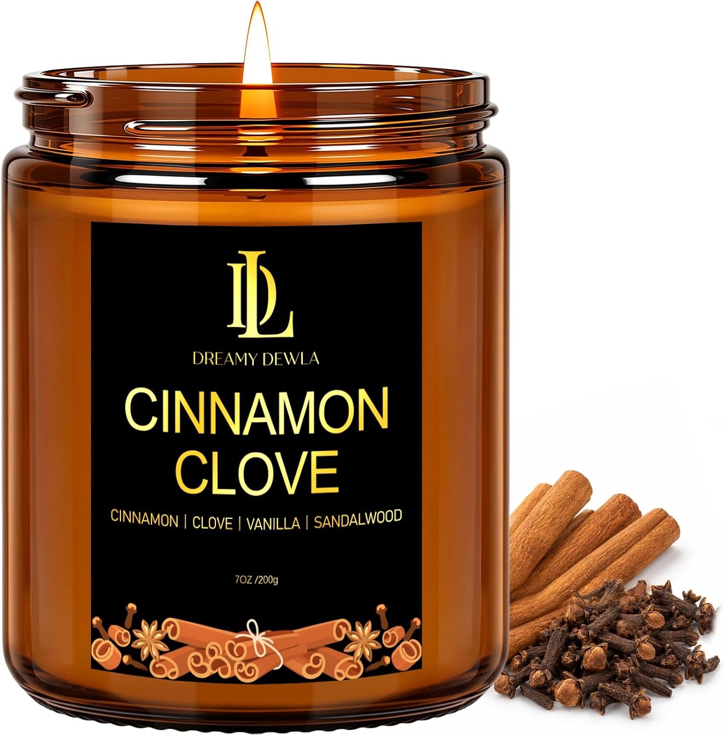 DL DREAMY DEWLA Fall Candle, Cinnamon Clove Scented for Home, 7oz Soy Wax