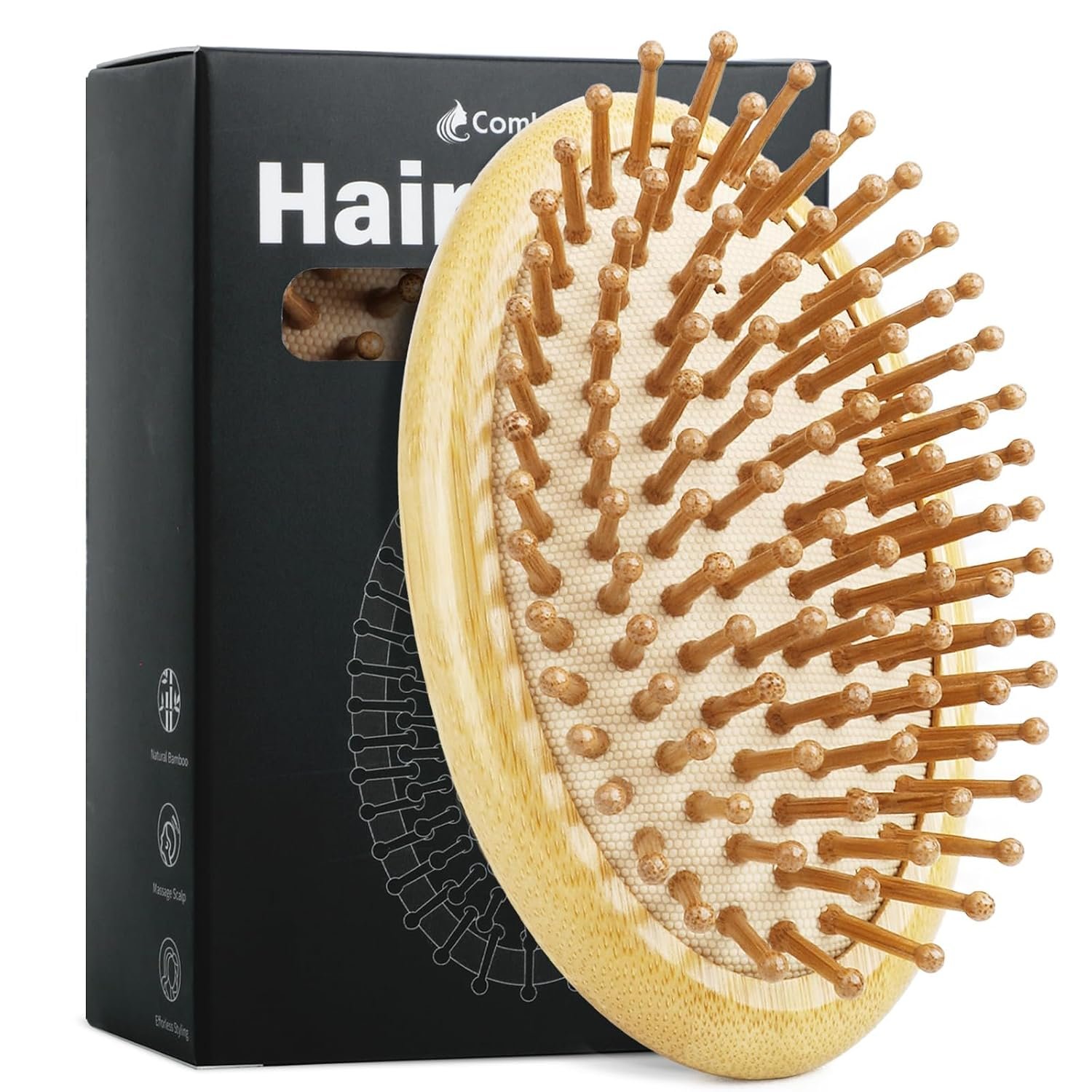Bamboo Hair Brush – Scalp Massager for Hair Growth & Detangling