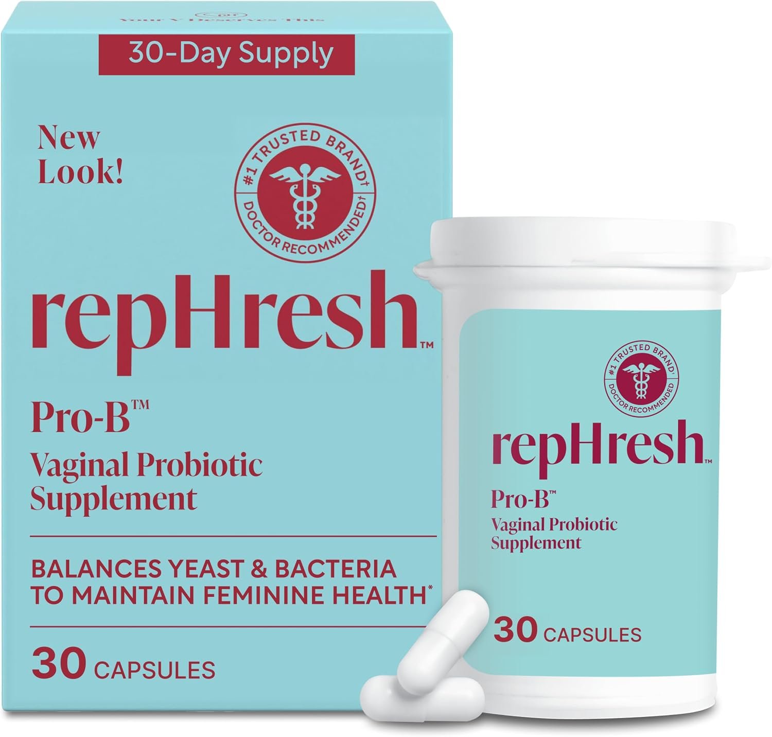 RepHresh Pro-B Vaginal Probiotic Supplement, Probiotic for Women, Balances Yeast and Bacteria to Maintain Feminine Health, Daily Oral Capsules, 30 Count
