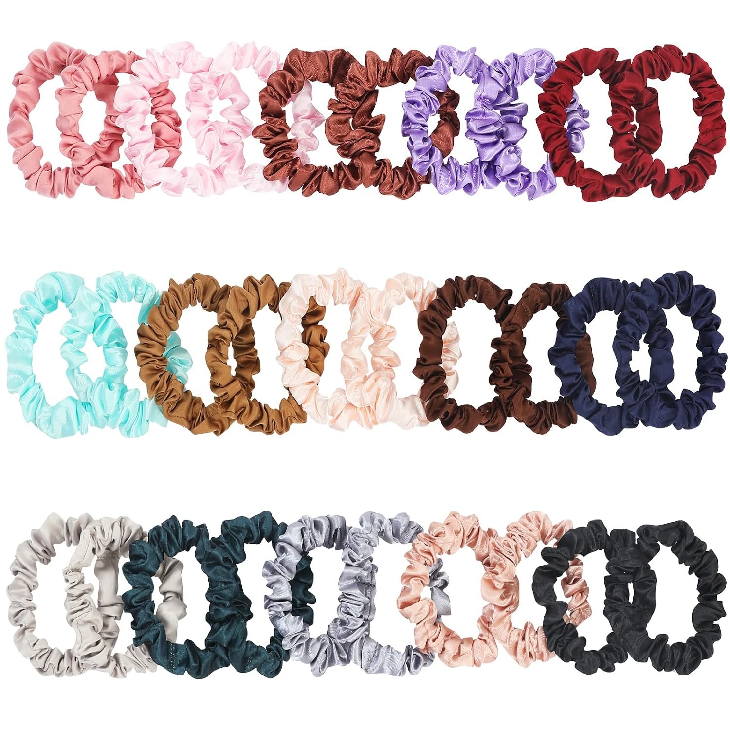 30Pcs Small Satin Scrunchies for Women | All Hair Types, MulticolorA