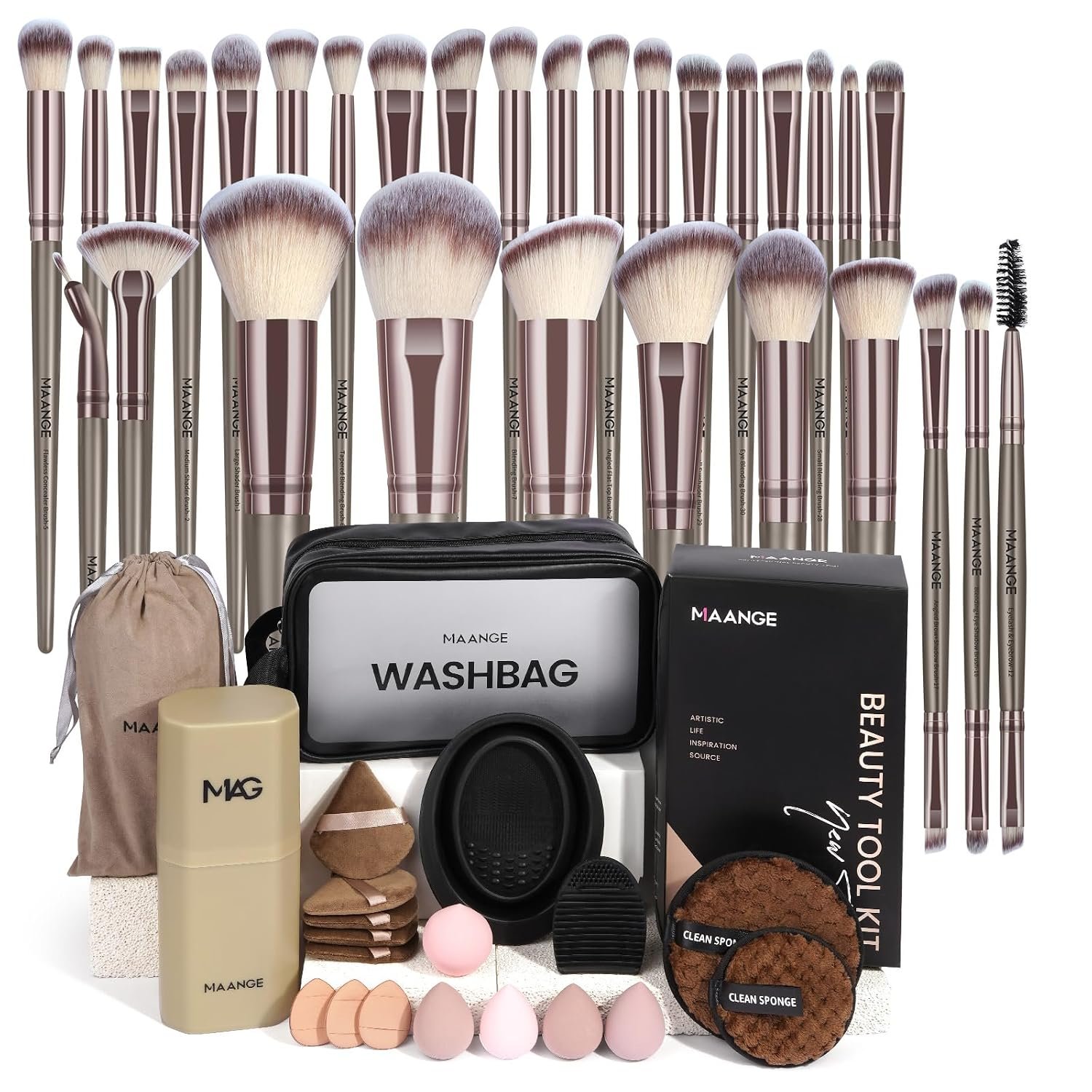 MAANGE Makeup Brush Set 51 PCS Professional Makeup Brushes Soft Foundation Powder Eyeliner Eye Shadow Makeup Brushes Set Travel Make up Brush Kit (Champagne)