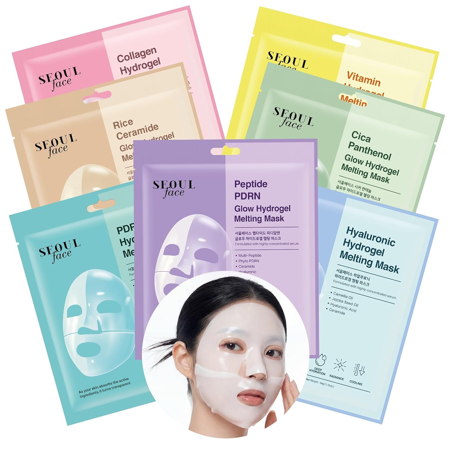 DERMAL Korean Overnight Melting Hydrogel Face Mask Variety Pack, 7 Sheets