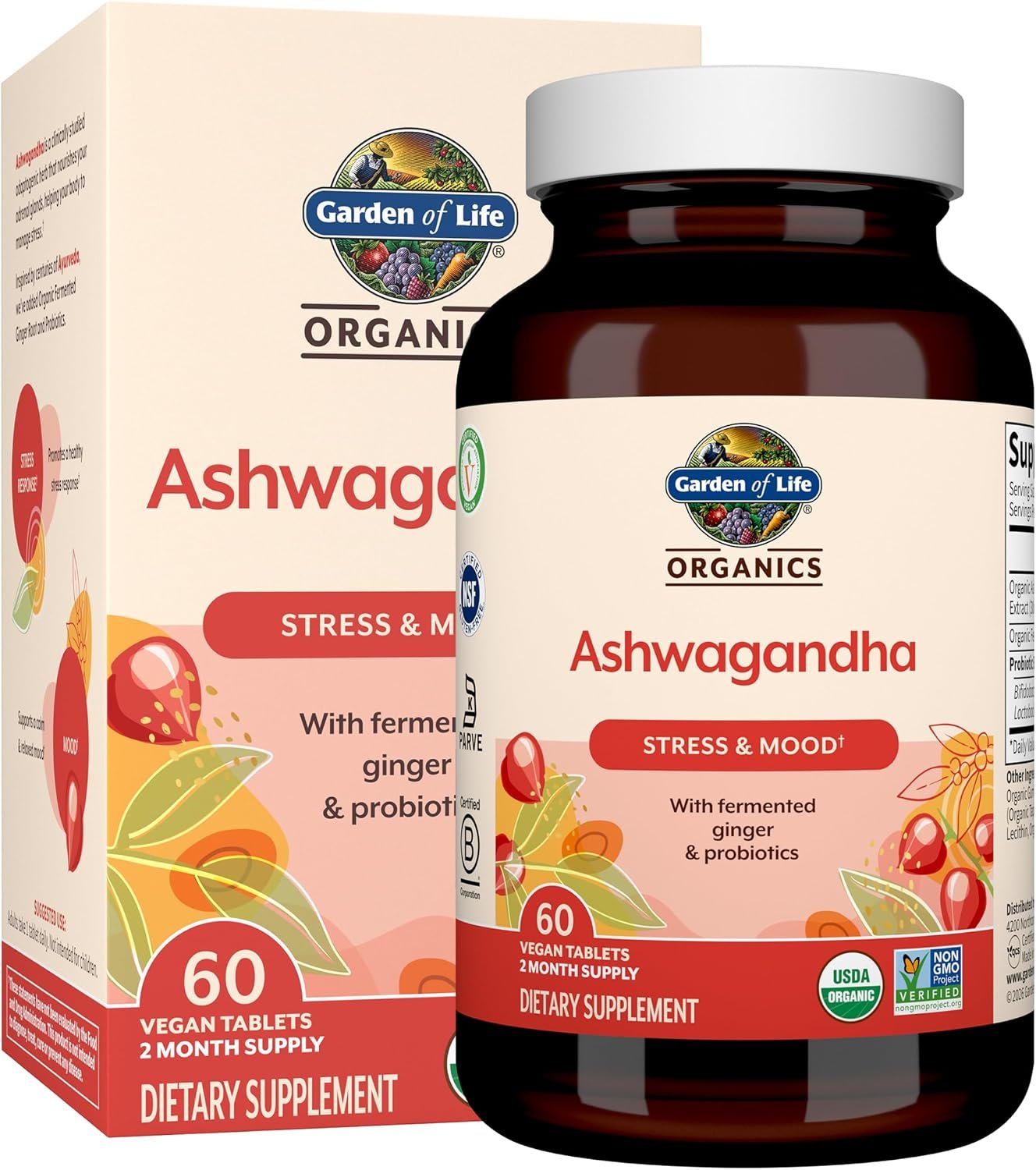 Garden of Life Organic Ashwagandha with Probiotics & Ginger, 60 Day Supply