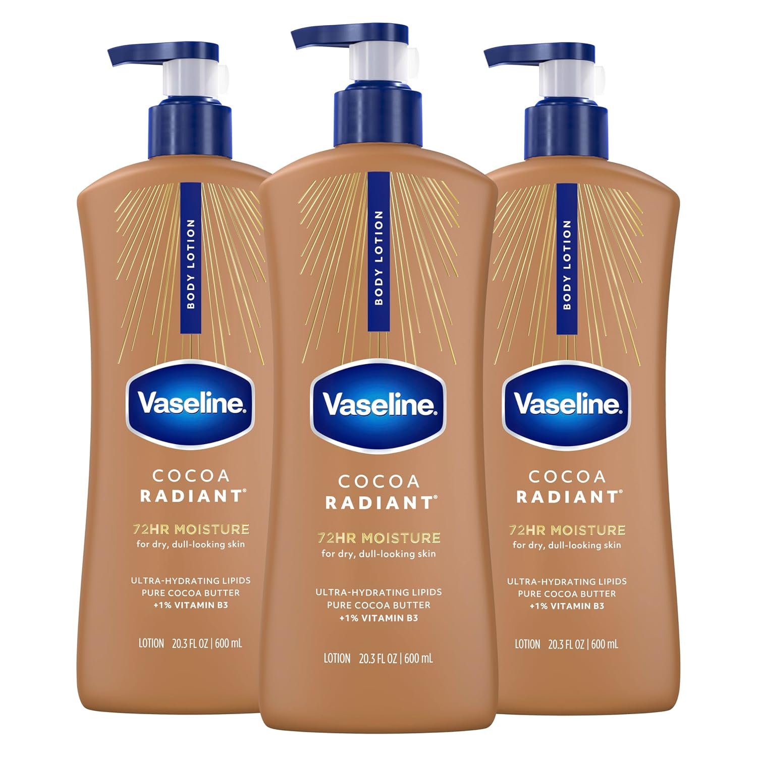 Vaseline Cocoa Radiant Body Lotion for Dry Skin + Cocoa Butter 20.3oz 3ct