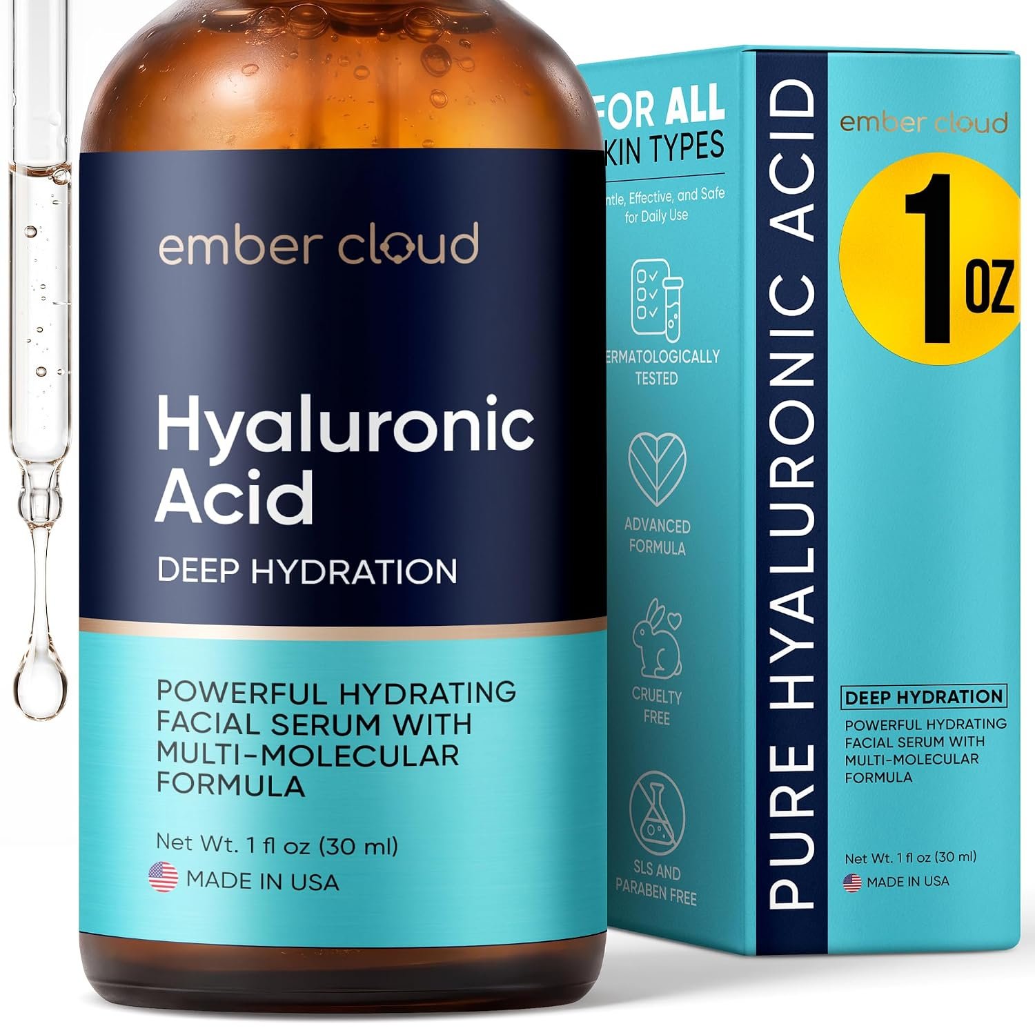 Hyaluronic Acid Serum for Face, Neck & Lips Low Molecular 1 Oz