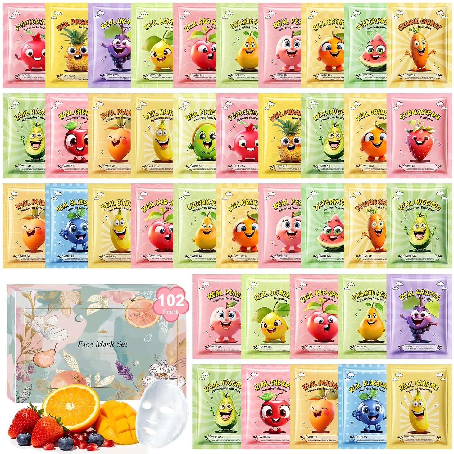 Aottom 102pcs Face Masks Bulk,Face Masks Skincare,Face Sheet Masks