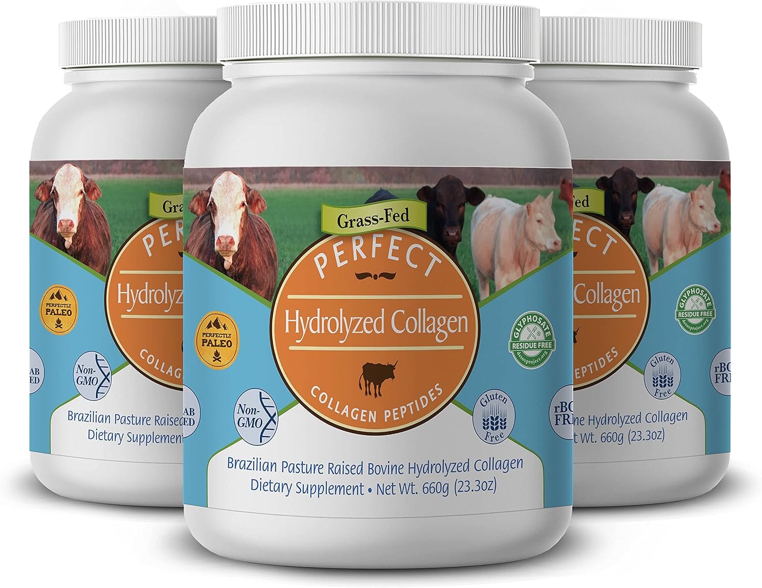 Perfect Supplements – Perfect Hydrolyzed Collagen Powder – 660g – All Natural Collagen – Promotes Healthy Skin – 3 Pack