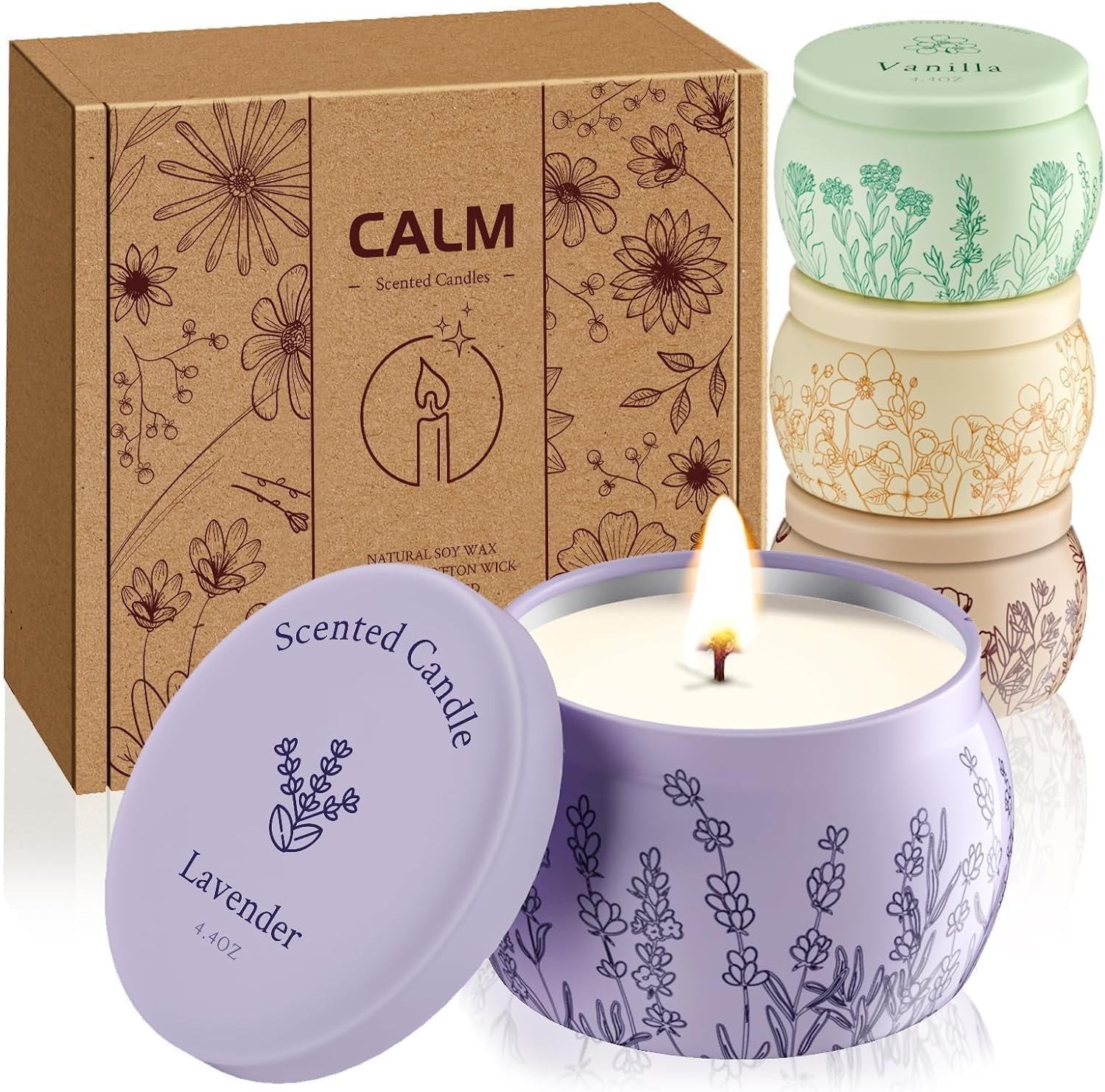 Scented Candles Gift Set for Women, 17.6oz, 4 Pack Soy Wax for Home Scented